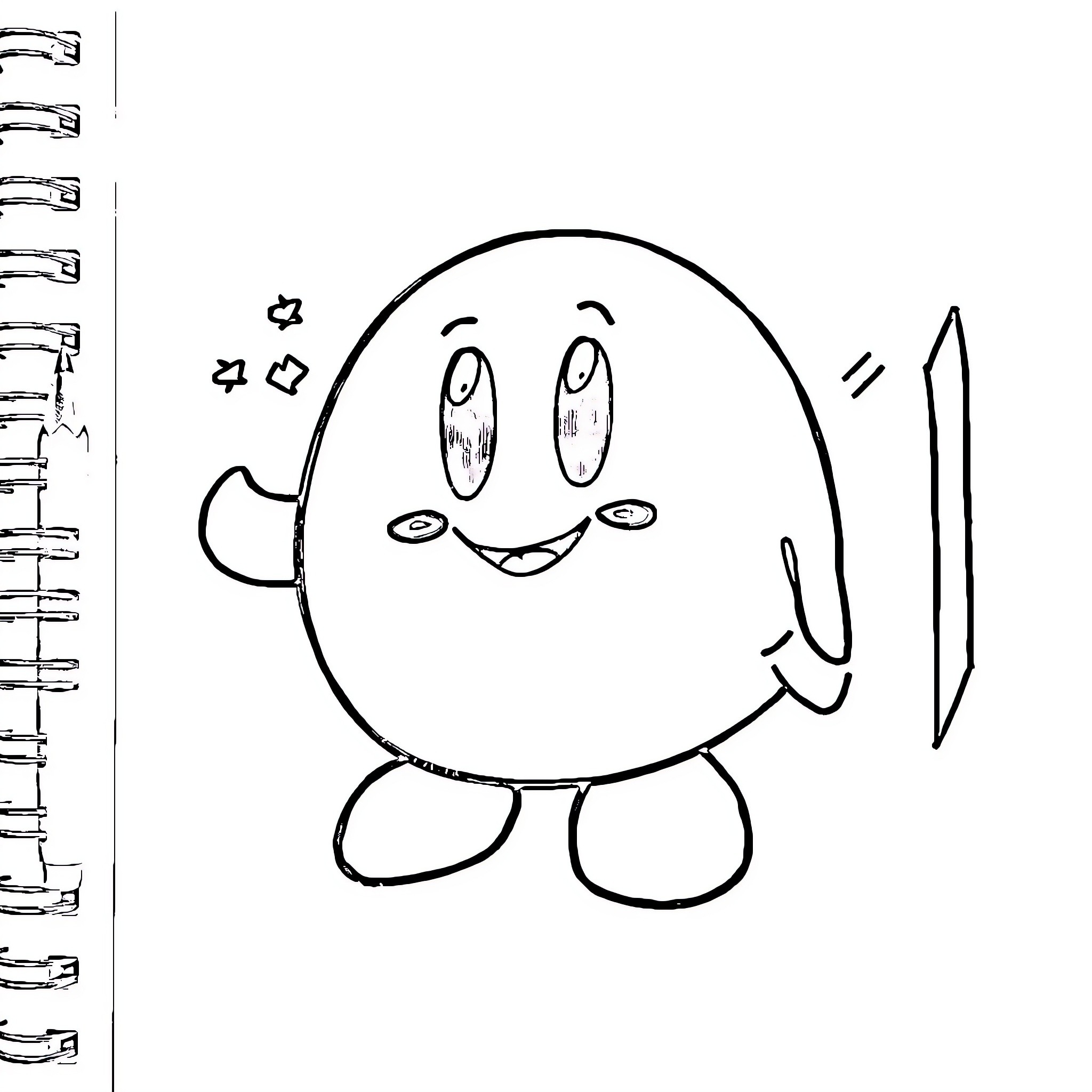 Kirby drawing with happy expression Coloring Page (free black-and-white line drawing printable PDF for all, from beginners to advanced learners, including children, teens, adults, and seniors)