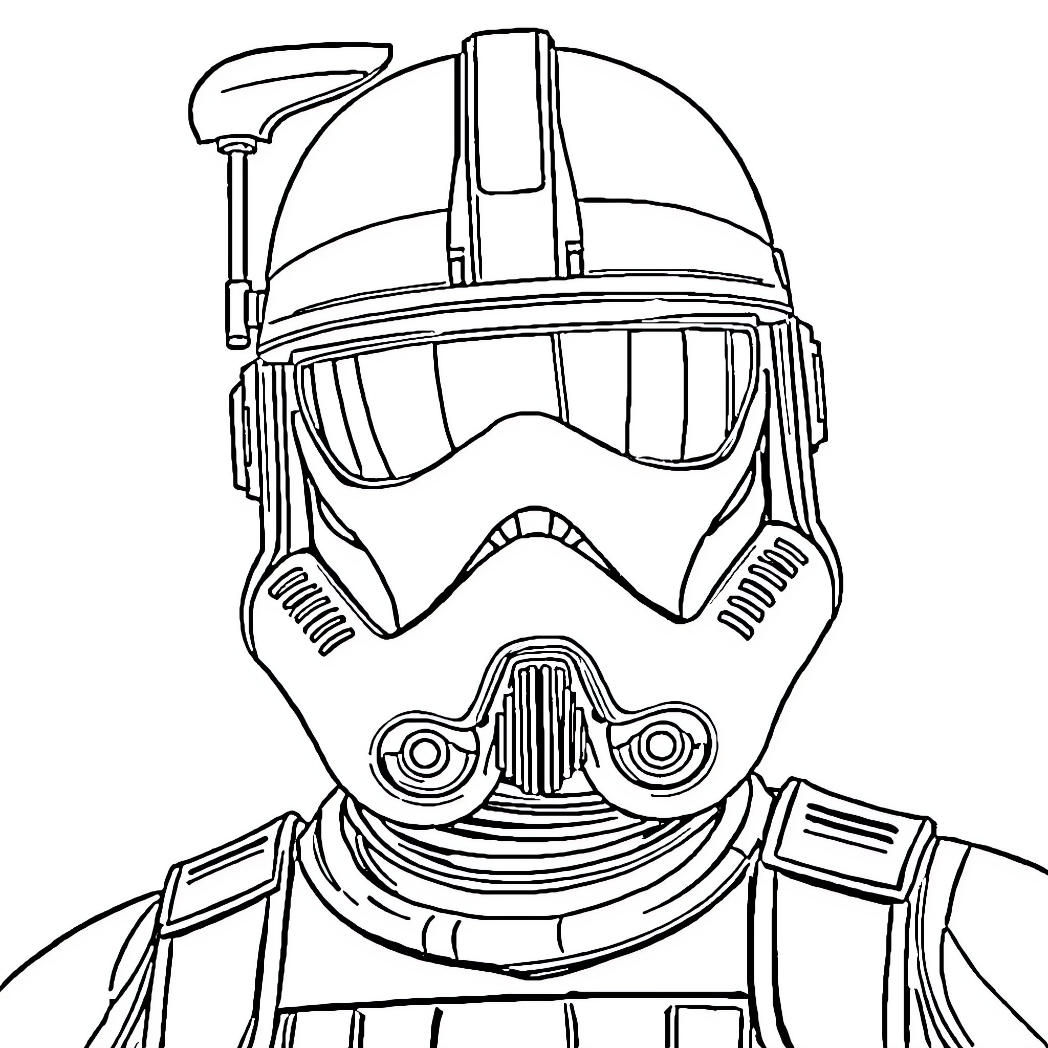 Commander Cody in battle-ready gear Coloring Page (free black-and-white line drawing printable PDF for all, from beginners to advanced learners, including children, teens, adults, and seniors)