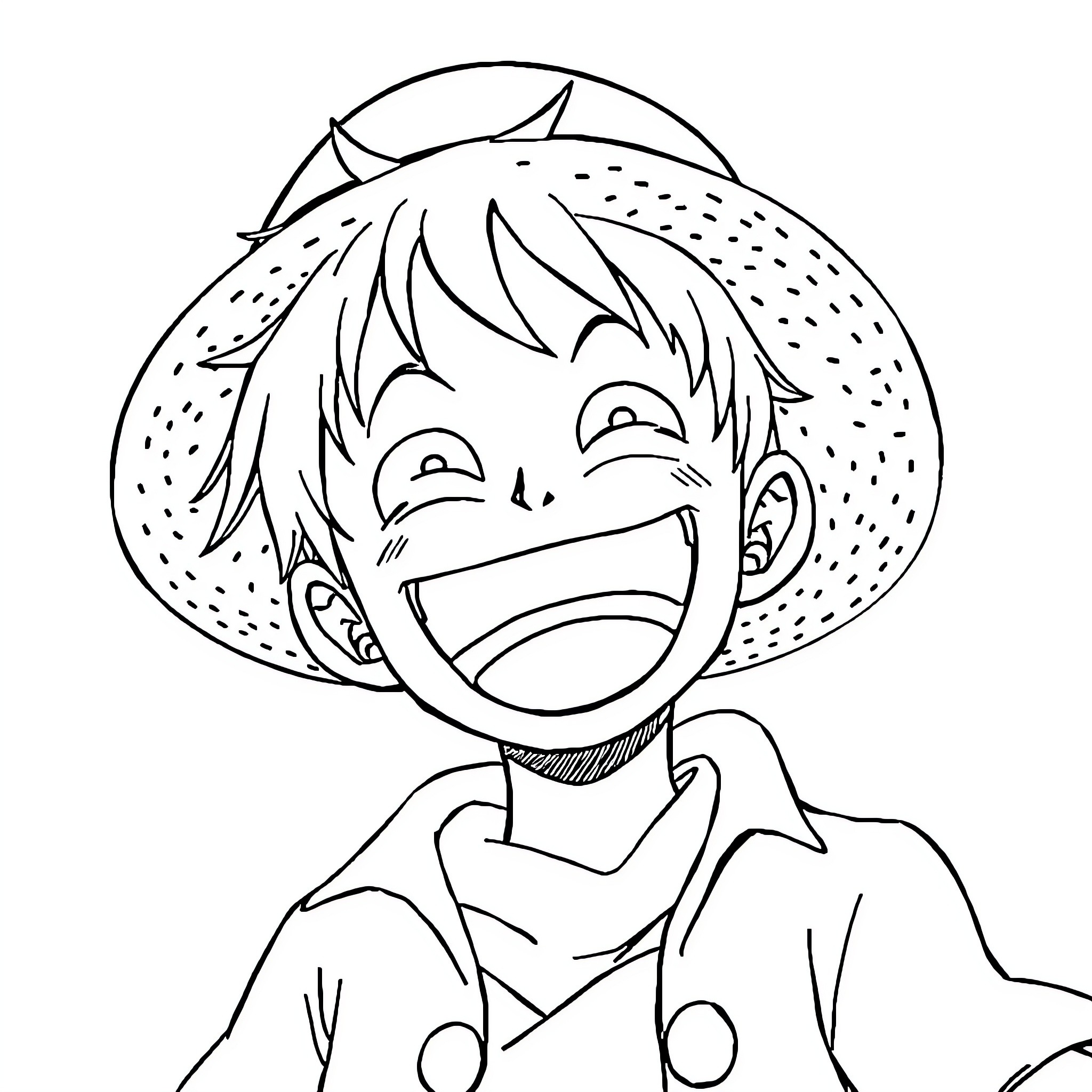 Luffy's Joyful Smile and Adventure Coloring Page (free black-and-white line drawing printable PDF for all, from beginners to advanced learners, including children, teens, adults, and seniors)