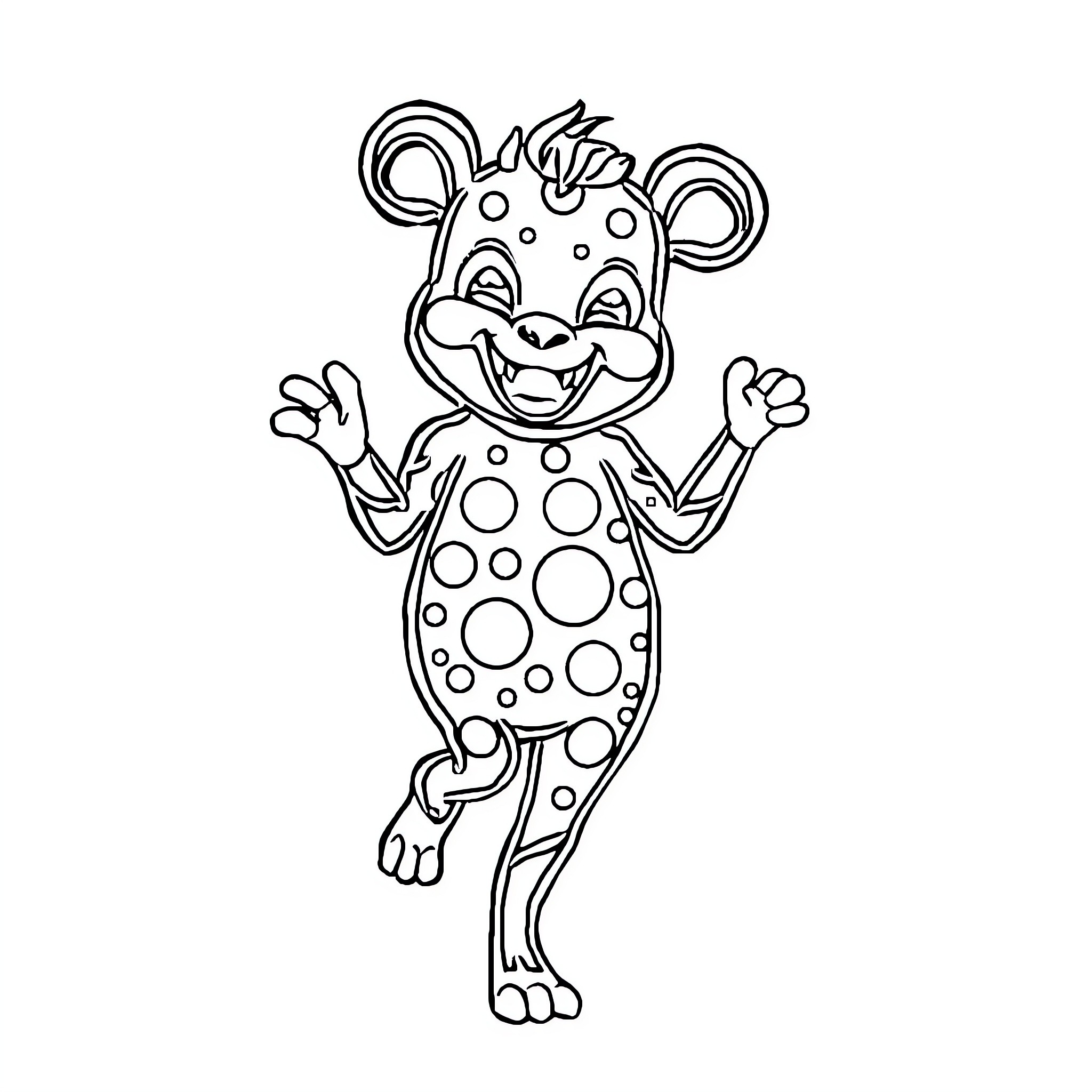 Labubu the Playful Spotted Animal Coloring Page (free black-and-white line drawing printable PDF for all, from beginners to advanced learners, including children, teens, adults, and seniors)