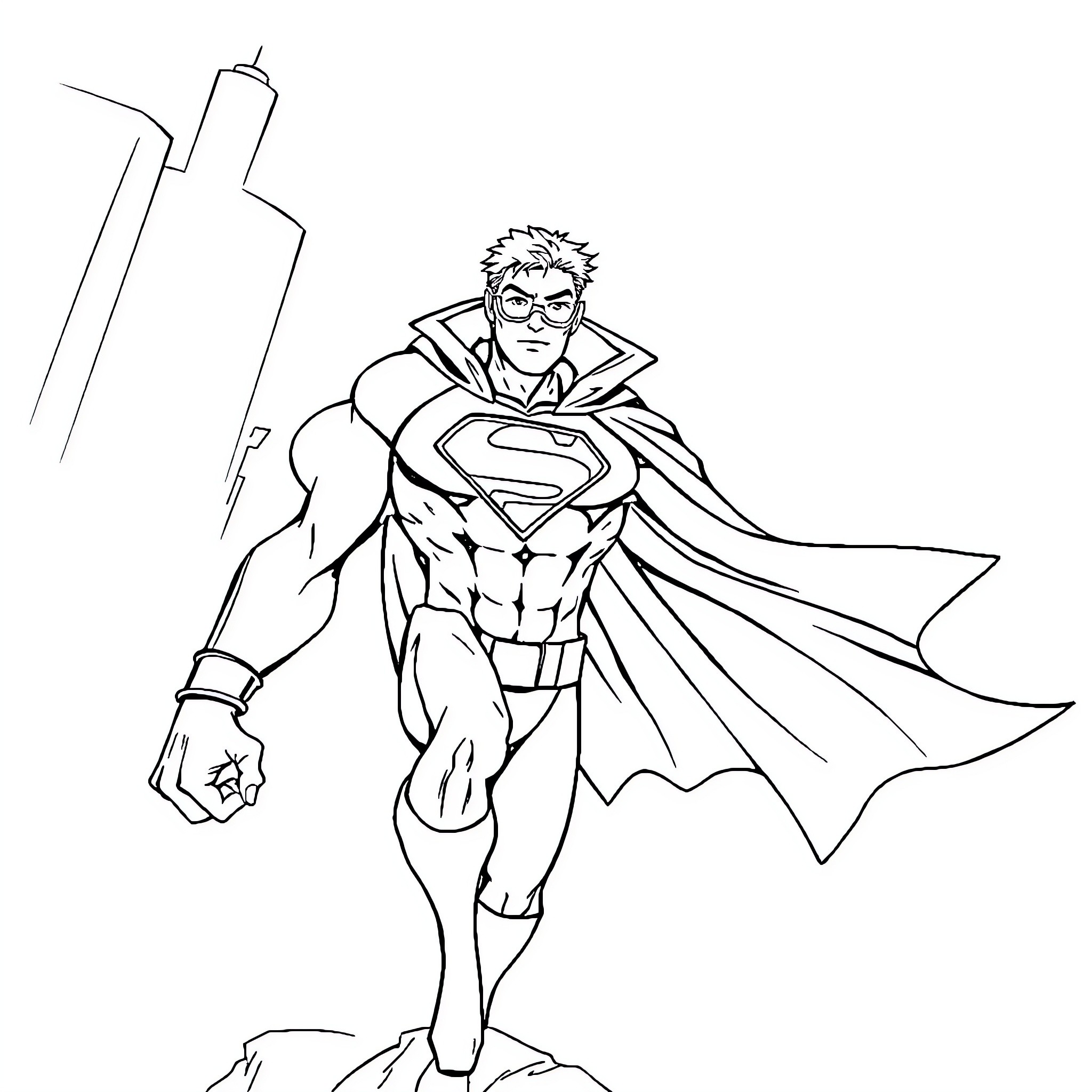 Homme Super Héros rushing into action Coloring Page (free black-and-white line drawing printable PDF for all, from beginners to advanced learners, including children, teens, adults, and seniors)