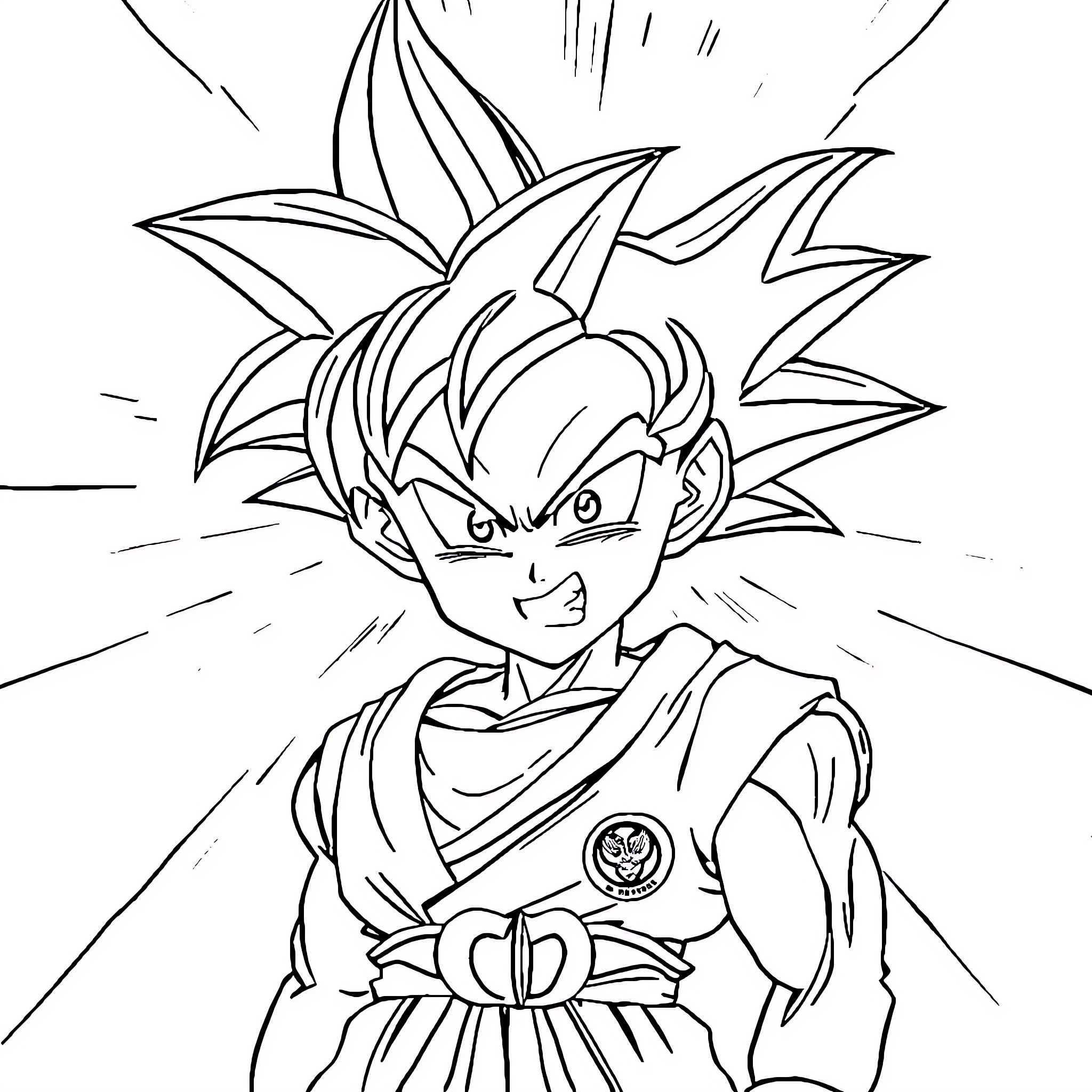Gohan's Determined Transformation in Action Coloring Page (free black-and-white line drawing printable PDF for all, from beginners to advanced learners, including children, teens, adults, and seniors)