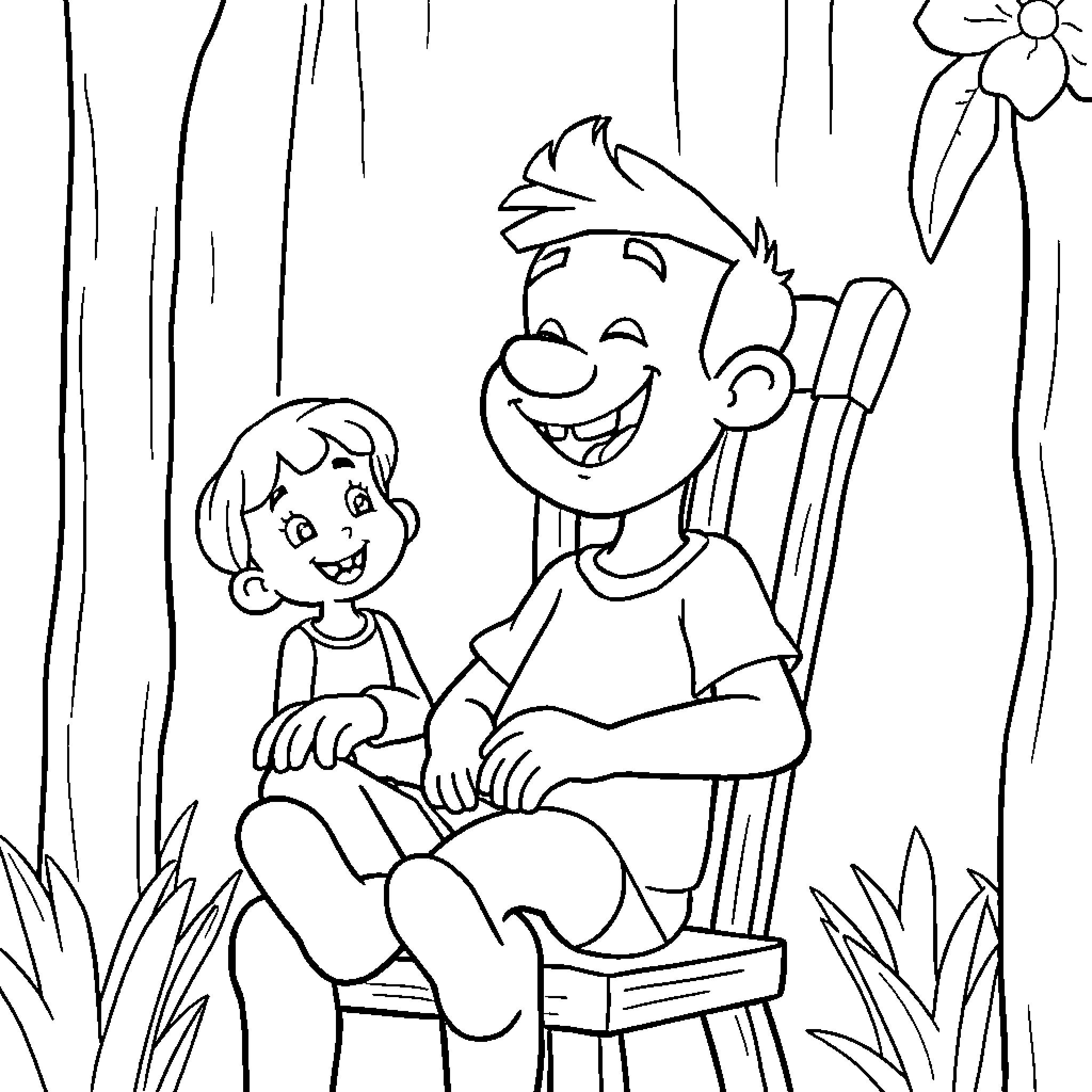 Brother and sister enjoying nature together Coloring Page (free black-and-white line drawing printable PDF for all, from beginners to advanced learners, including children, teens, adults, and seniors)