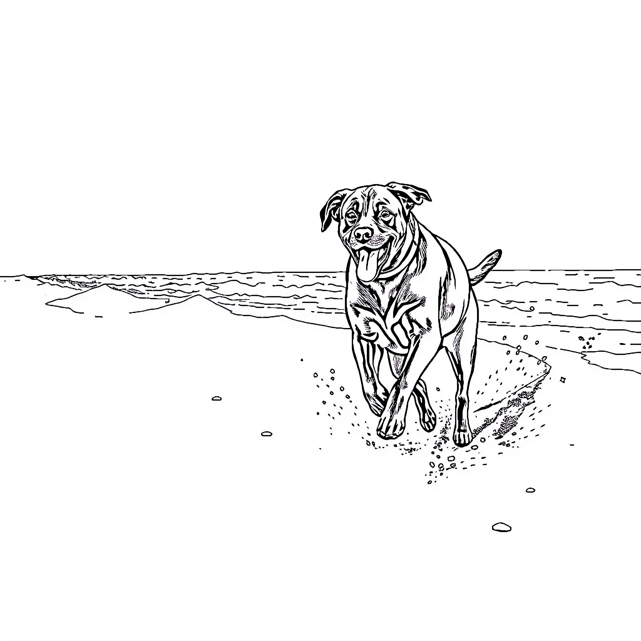 Labrador playing joyfully in the water Coloring Page (free black-and-white line drawing printable PDF for all, from beginners to advanced learners, including children, teens, adults, and seniors)