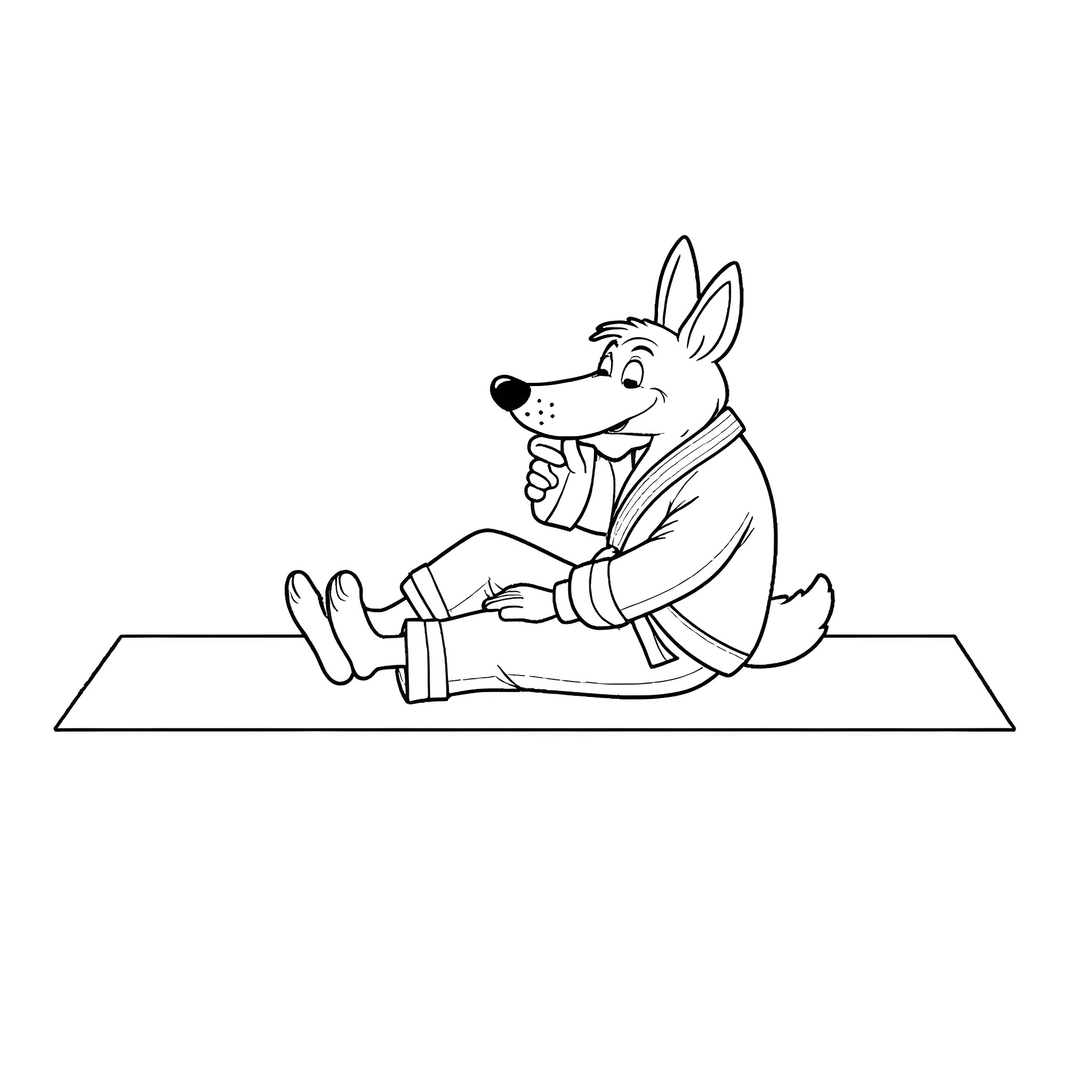 Wile E. Coyote relaxing on yoga mat Coloring Page (free black-and-white line drawing printable PDF for all, from beginners to advanced learners, including children, teens, adults, and seniors)
