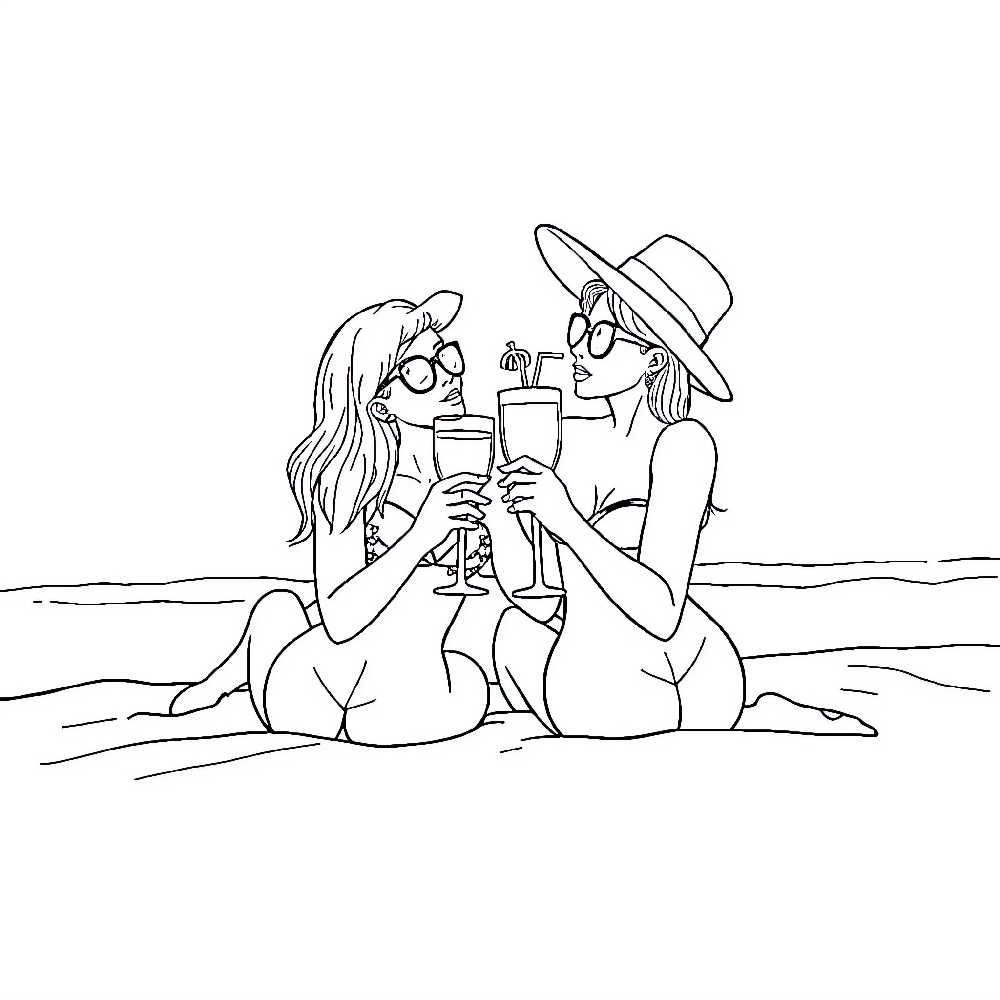 Amie's Beachside Celebration with Friends Coloring Page (free black-and-white line drawing printable PDF for all, from beginners to advanced learners, including children, teens, adults, and seniors)