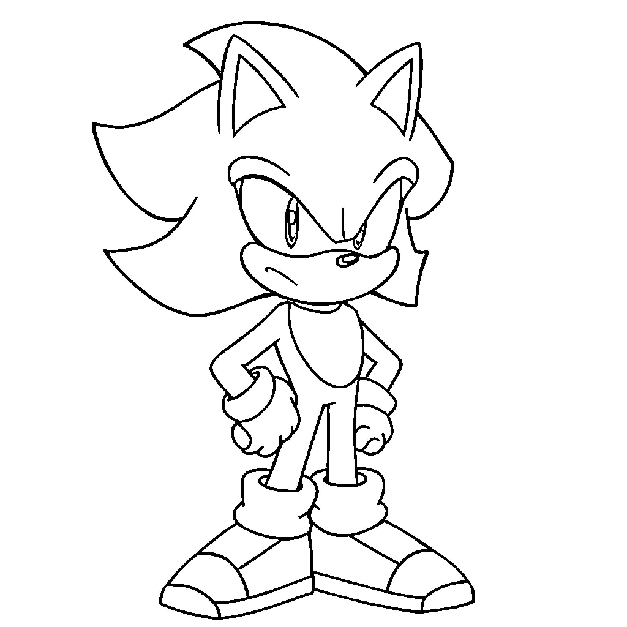 Shadow Sonic running with determination Coloring Page (free black-and-white line drawing printable PDF for all, from beginners to advanced learners, including children, teens, adults, and seniors)