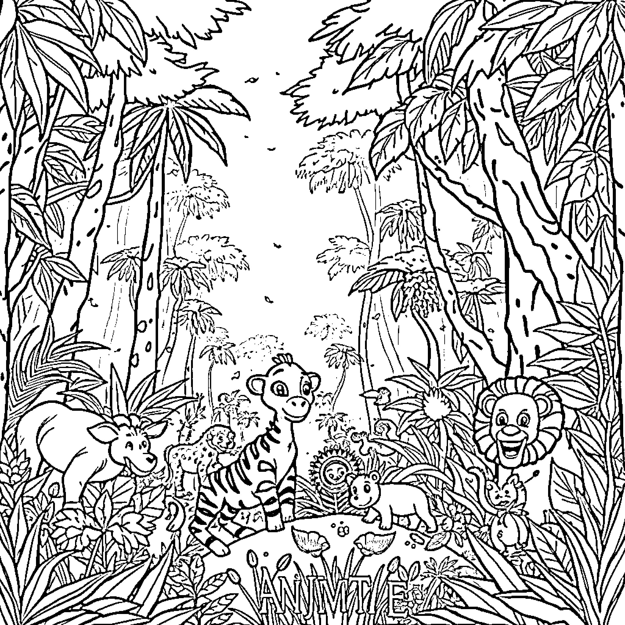 Nijntje's Jungle Adventure Coloring Page (free black-and-white line drawing printable PDF for all, from beginners to advanced learners, including children, teens, adults, and seniors)