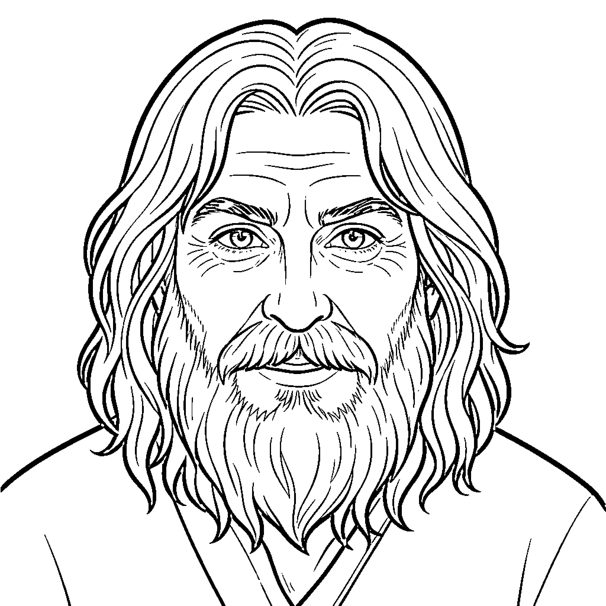 Samwise with long hair and a full beard Coloring Page (free black-and-white line drawing printable PDF for all, from beginners to advanced learners, including children, teens, adults, and seniors)