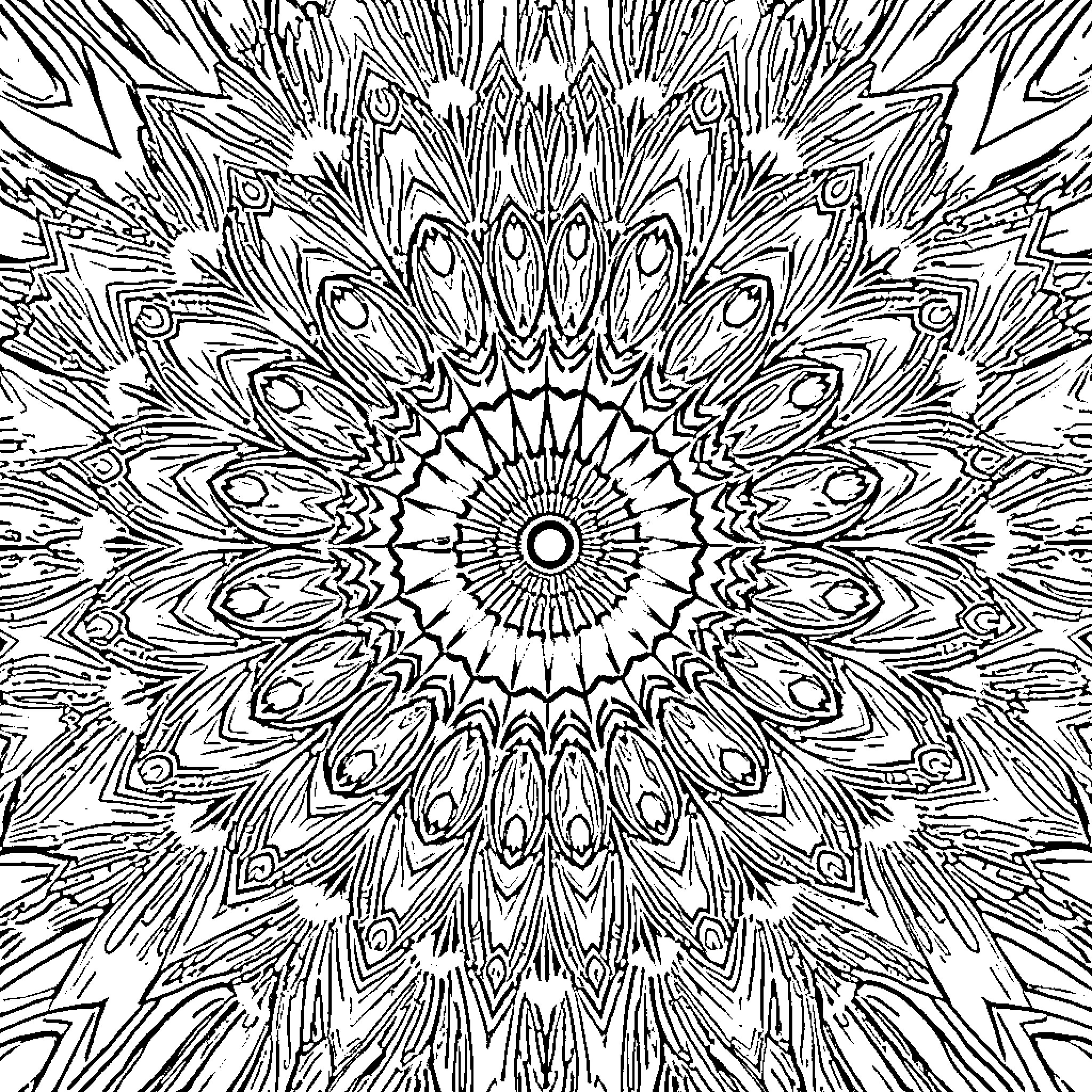 Kollidascope of Intricate Symmetrical Patterns Coloring Page (free black-and-white line drawing printable PDF for all, from beginners to advanced learners, including children, teens, adults, and seniors)