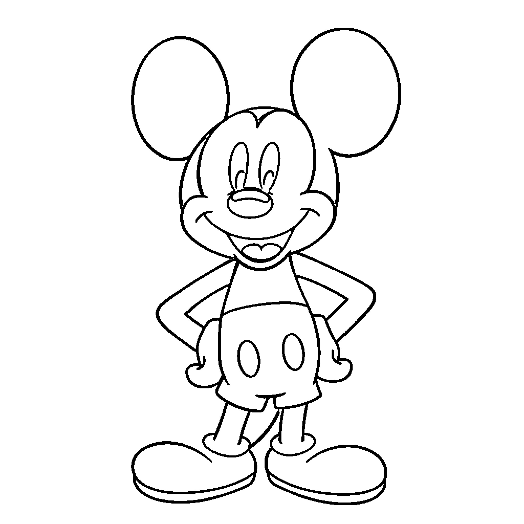 Mickey Mouse in simple black and white sketch Coloring Page (free black-and-white line drawing printable PDF for all, from beginners to advanced learners, including children, teens, adults, and seniors)