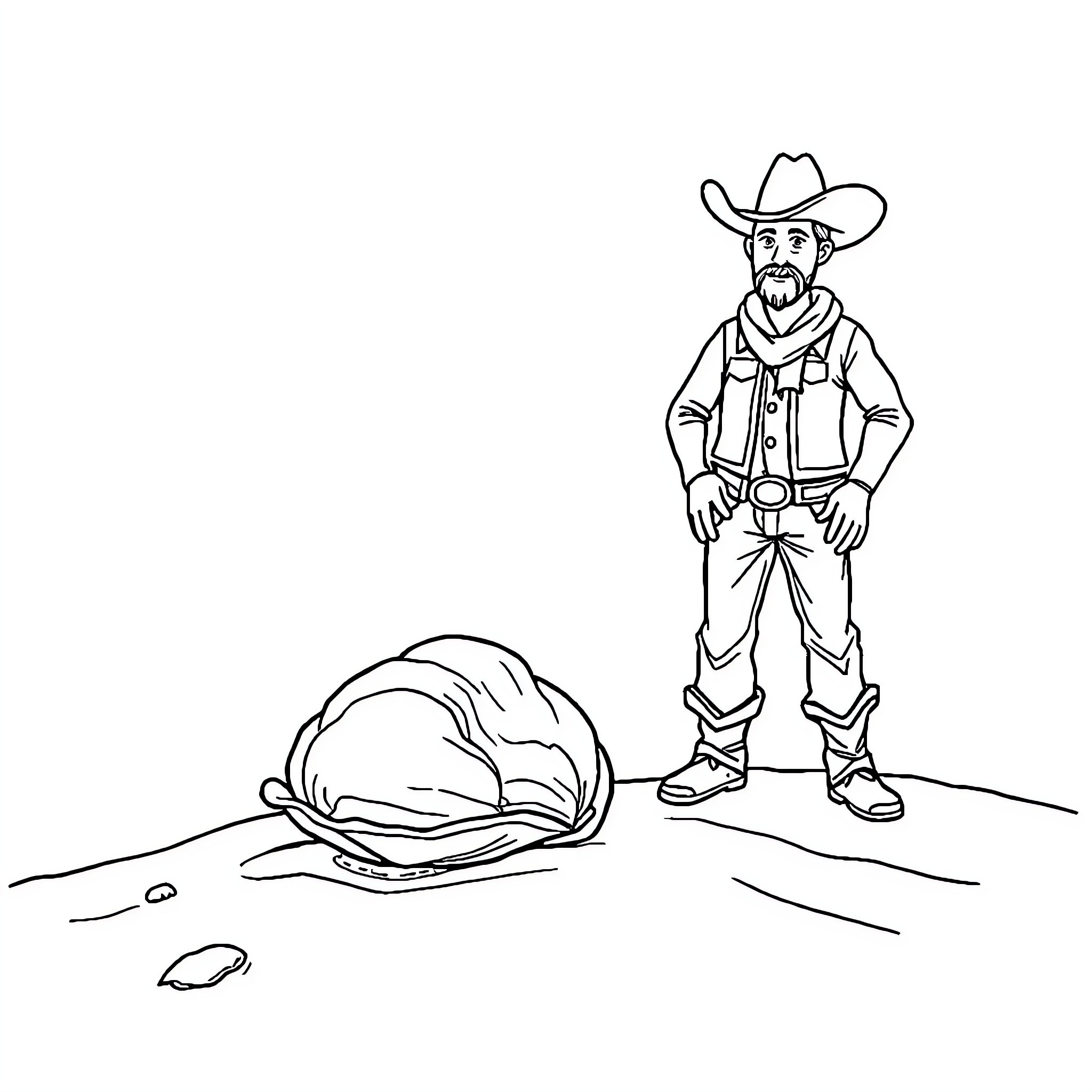 Clam Discovered by Cowboy on Dusty Trail Coloring Page (free black-and-white line drawing printable PDF for all, from beginners to advanced learners, including children, teens, adults, and seniors)