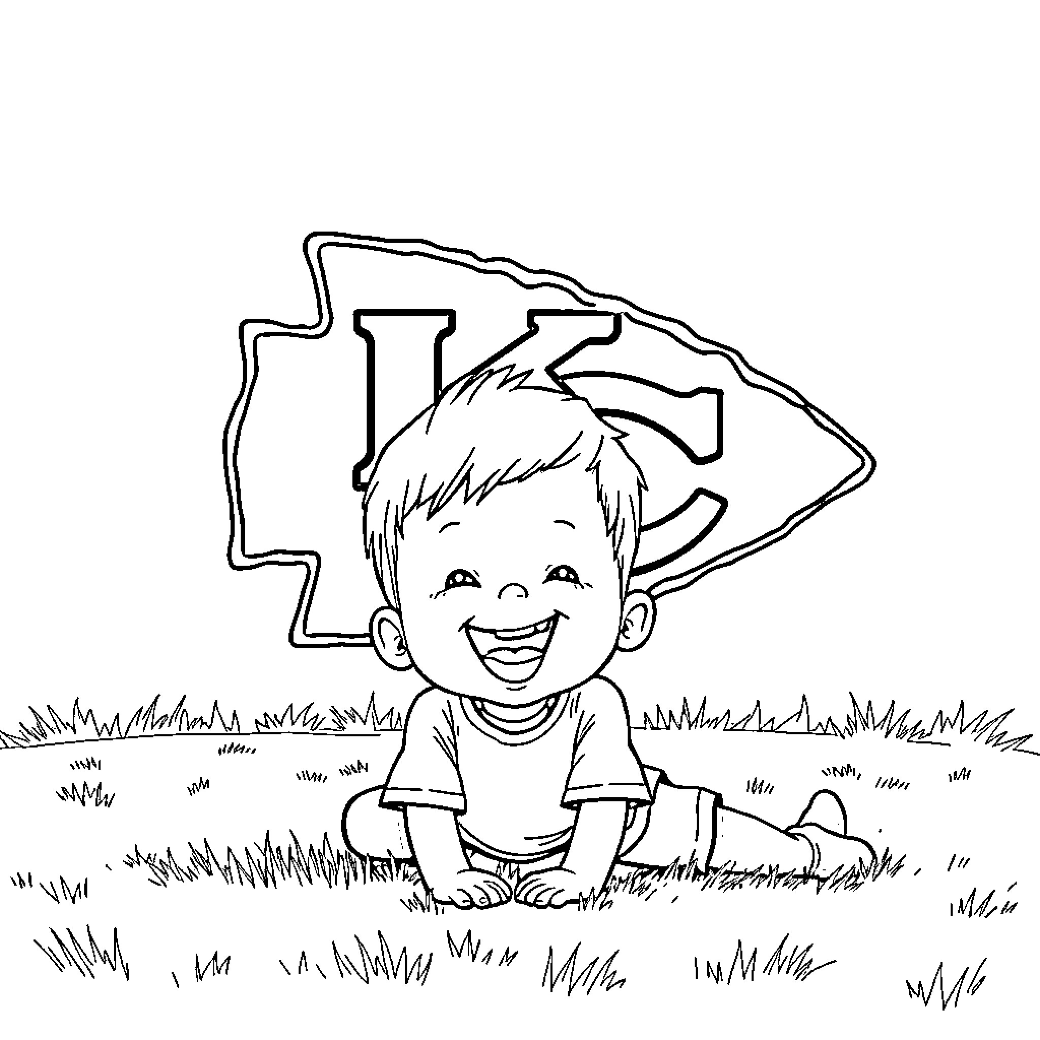 Kid happily coloring outdoors on grass Coloring Page (free black-and-white line drawing printable PDF for all, from beginners to advanced learners, including children, teens, adults, and seniors)