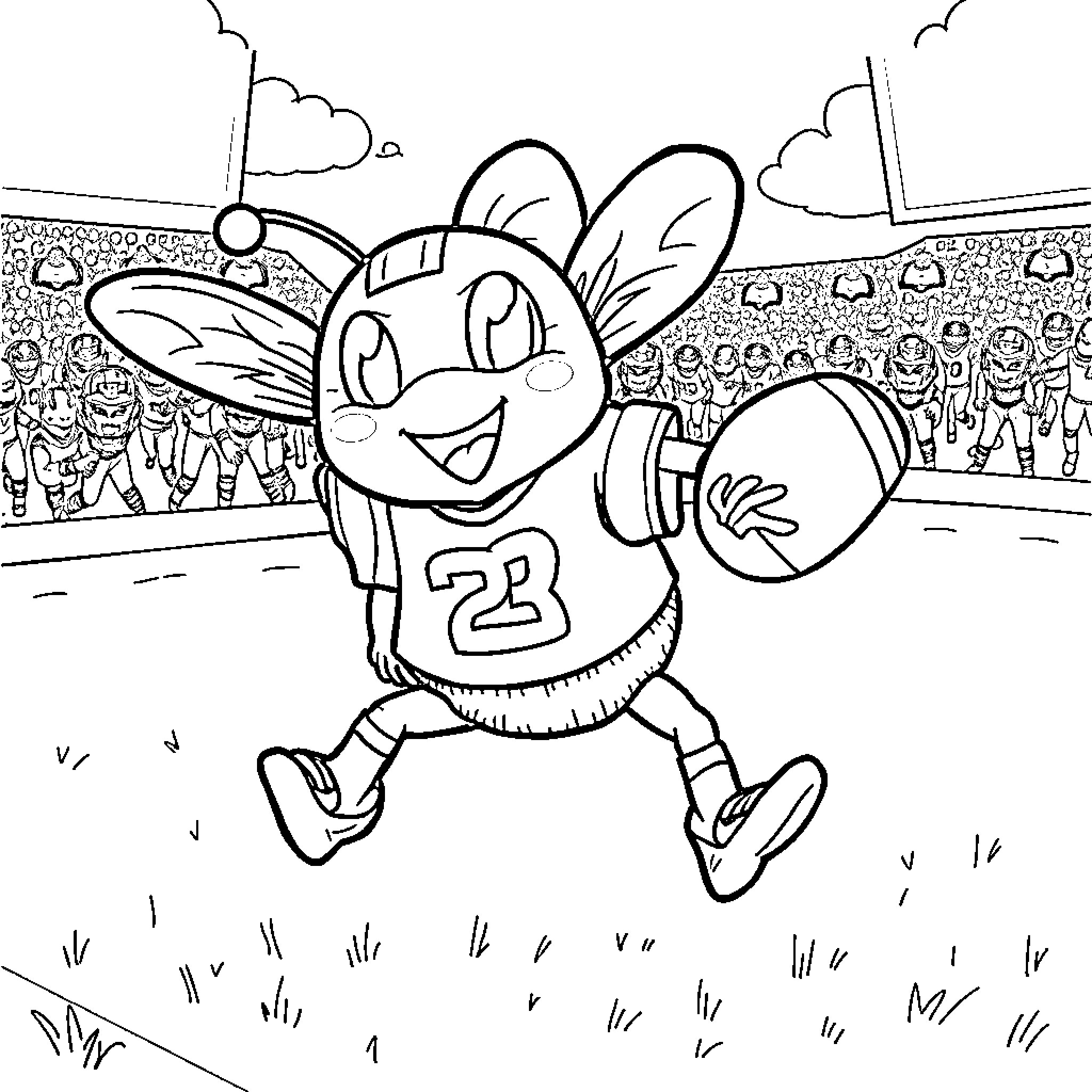 Bumblebee athlete running on the field Coloring Page (free black-and-white line drawing printable PDF for all, from beginners to advanced learners, including children, teens, adults, and seniors)