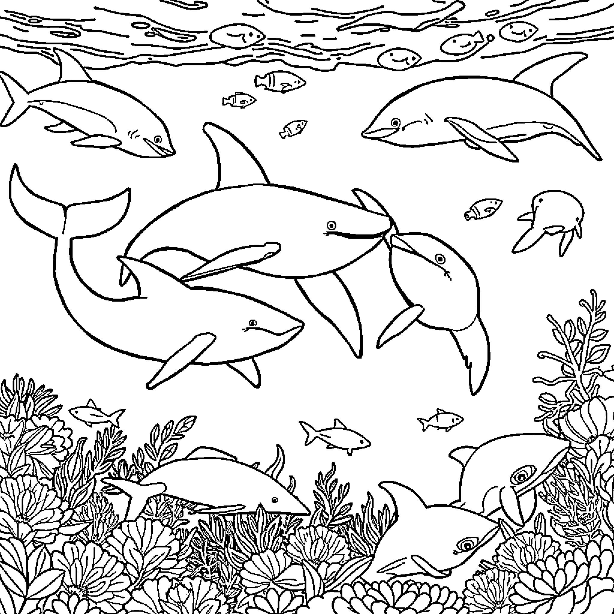 Sirena's Underwater Adventure Coloring Page (free black-and-white line drawing printable PDF for all, from beginners to advanced learners, including children, teens, adults, and seniors)