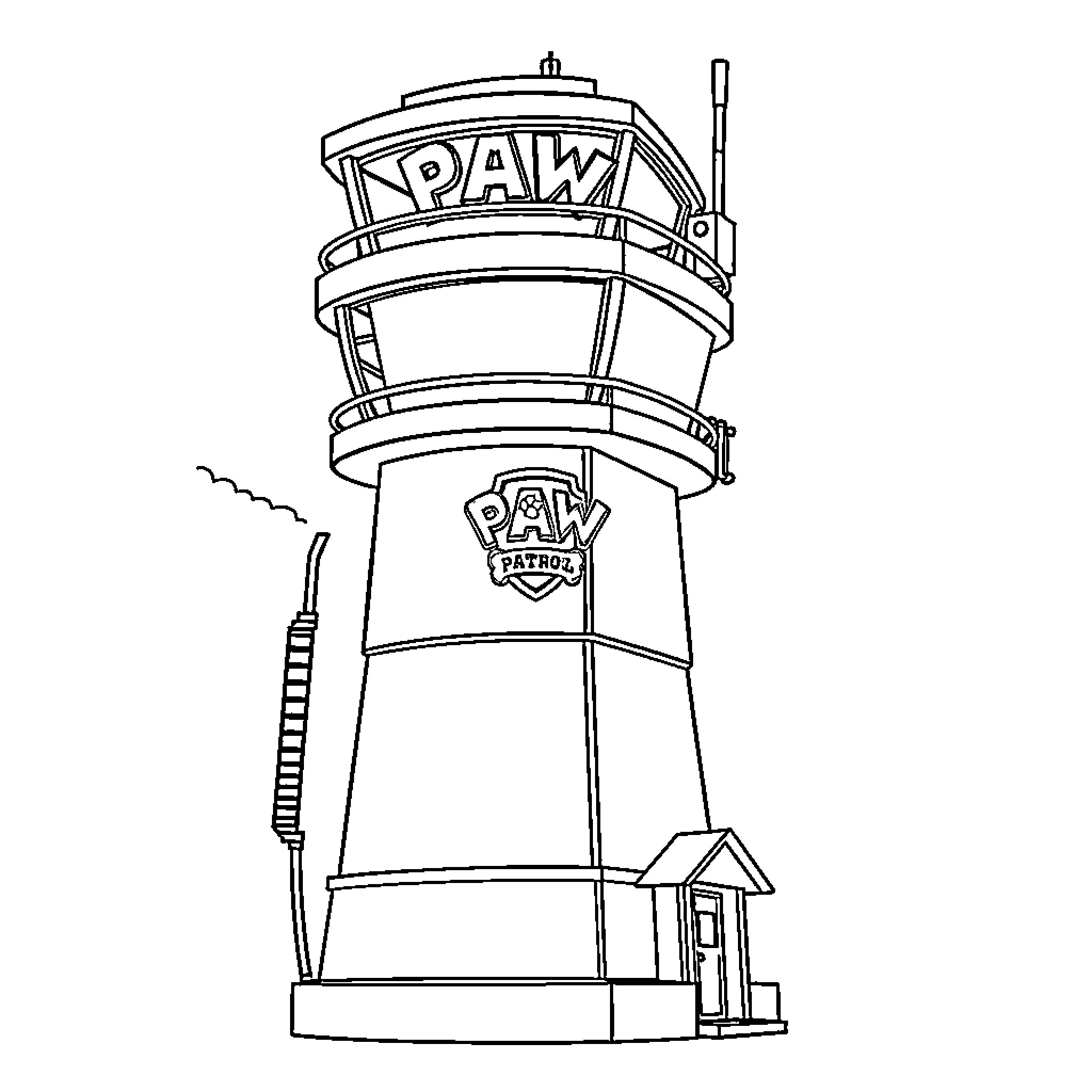 Control Tower for Paw Patrol Operations Coloring Page (free black-and-white line drawing printable PDF for all, from beginners to advanced learners, including children, teens, adults, and seniors)