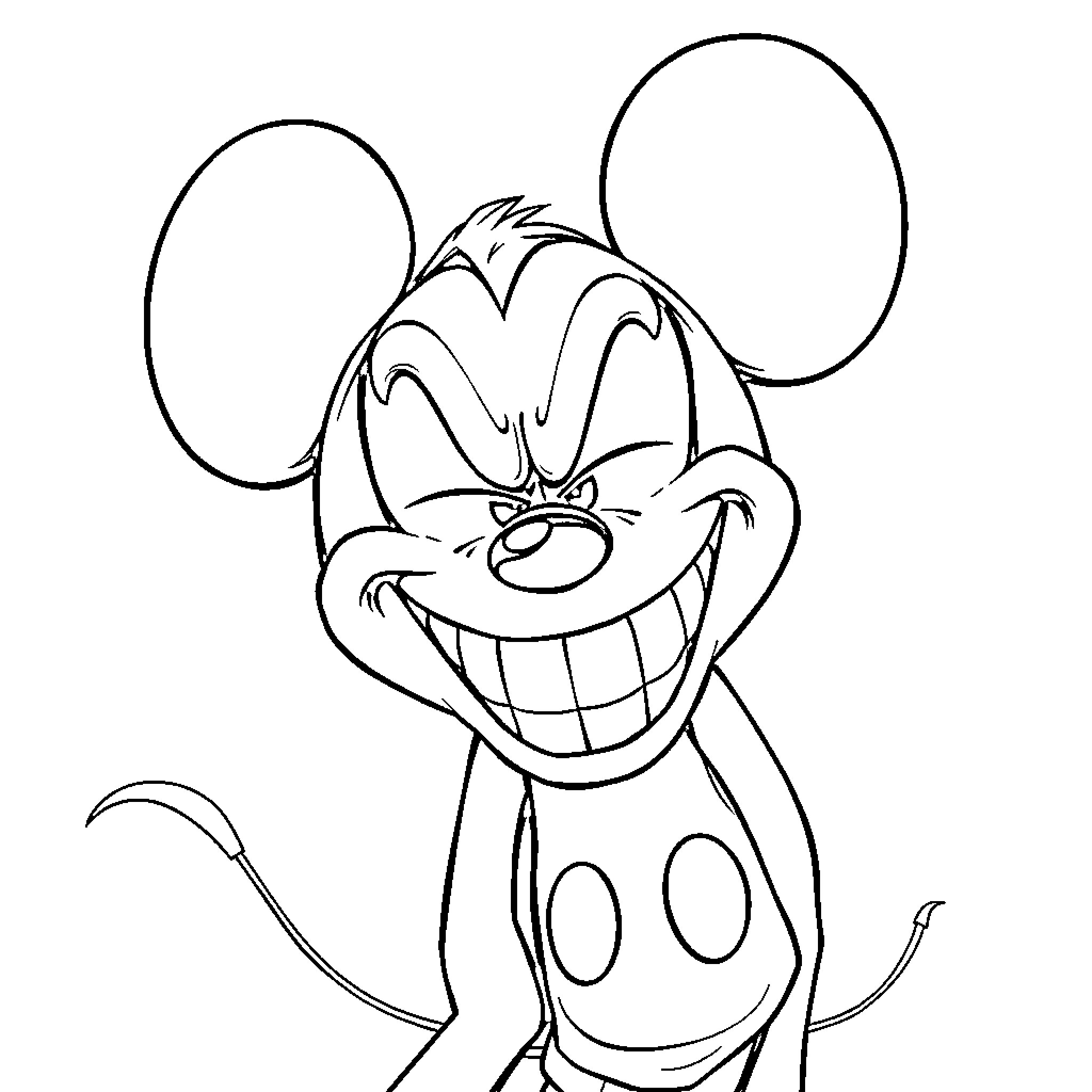 Mickey Mouse making a mischievous expression Coloring Page (free black-and-white line drawing printable PDF for all, from beginners to advanced learners, including children, teens, adults, and seniors)