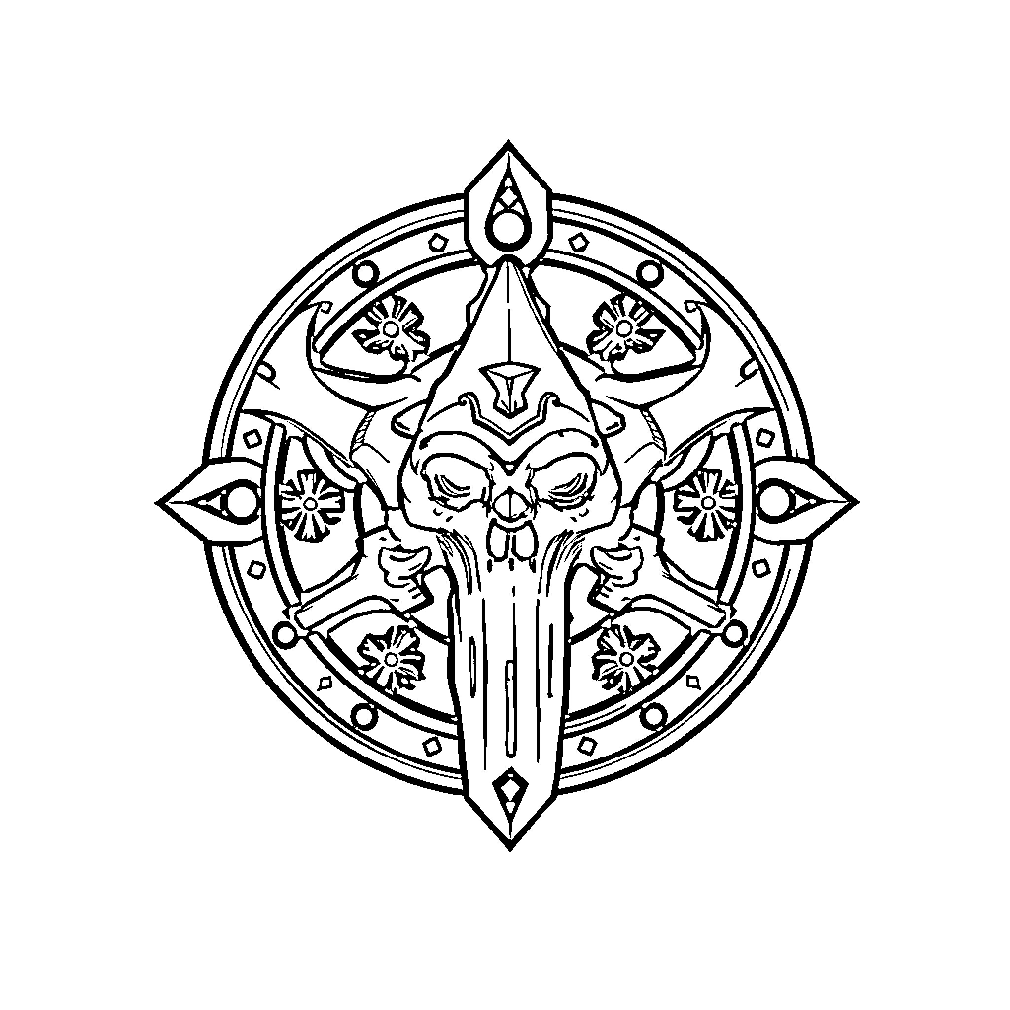 Death Guard Warrior's Emblematic Insignia Coloring Page (free black-and-white line drawing printable PDF for all, from beginners to advanced learners, including children, teens, adults, and seniors)