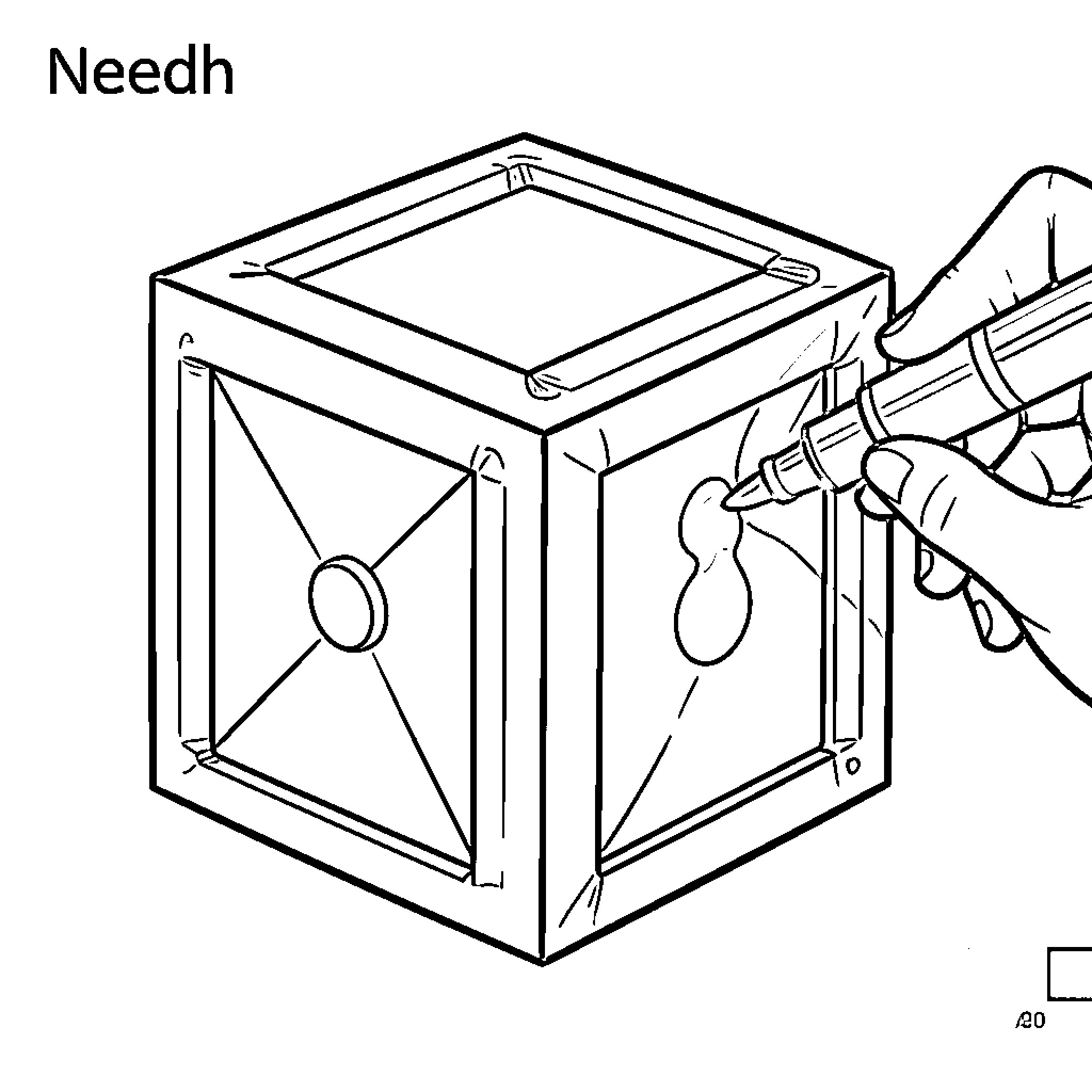Needoh Cube being drawn with a marker Coloring Page (free black-and-white line drawing printable PDF for all, from beginners to advanced learners, including children, teens, adults, and seniors)