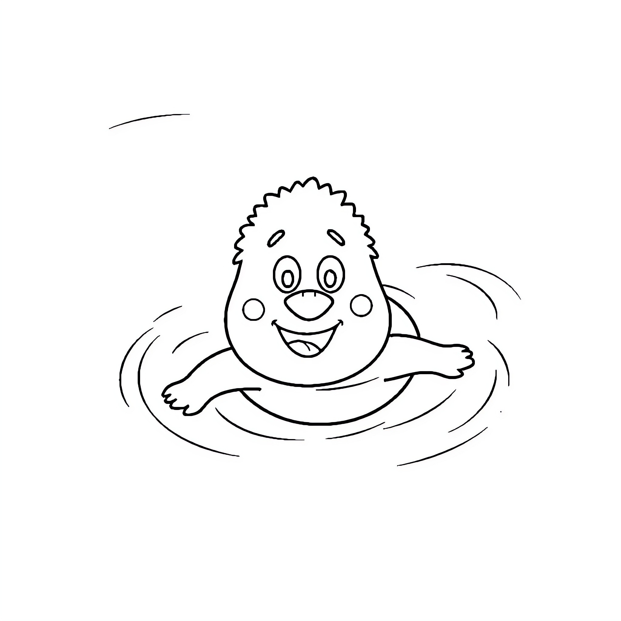 Duggee playing happily in the water Coloring Page (free black-and-white line drawing printable PDF for all, from beginners to advanced learners, including children, teens, adults, and seniors)