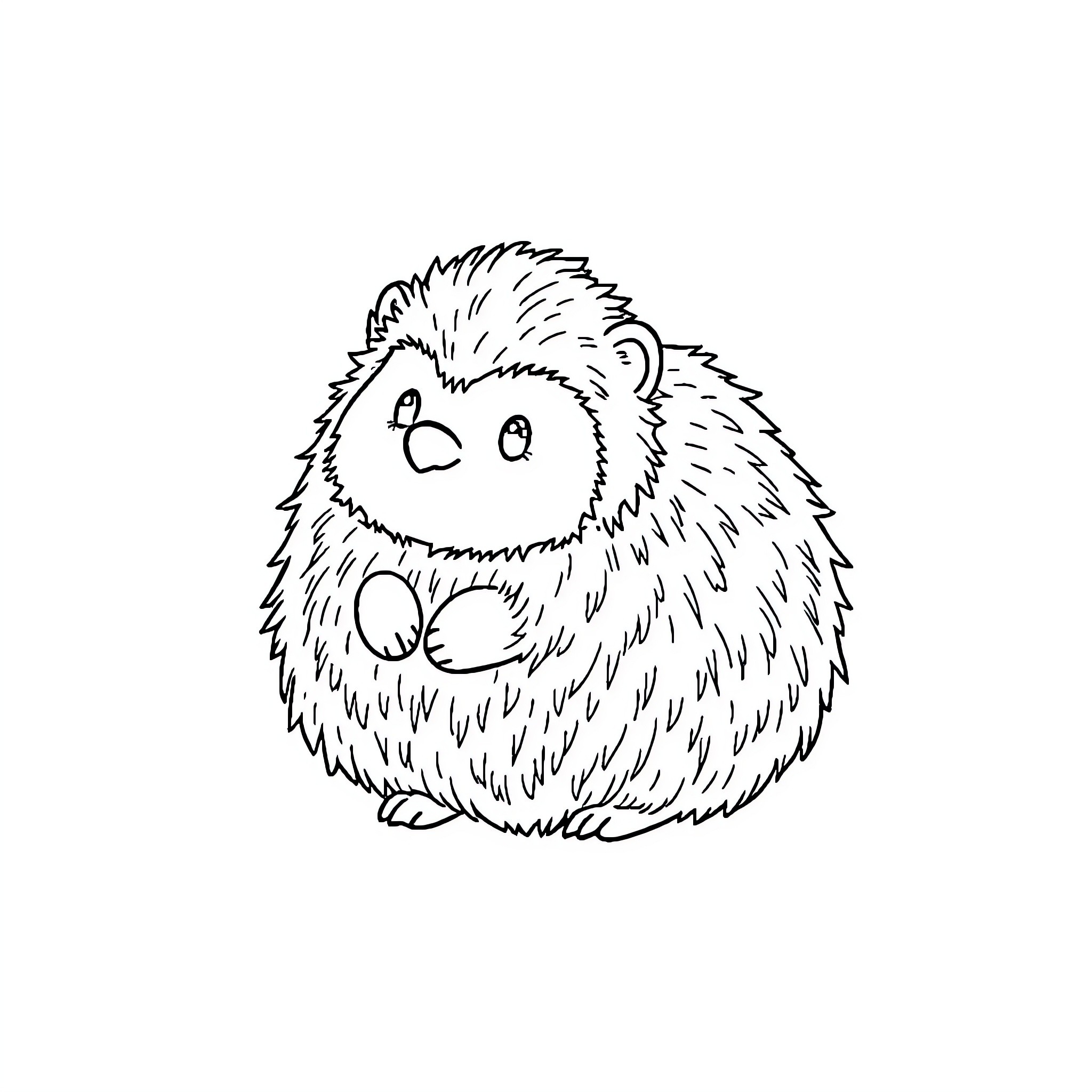 Huto the Fluffy Hedgehog Coloring Page (free black-and-white line drawing printable PDF for all, from beginners to advanced learners, including children, teens, adults, and seniors)