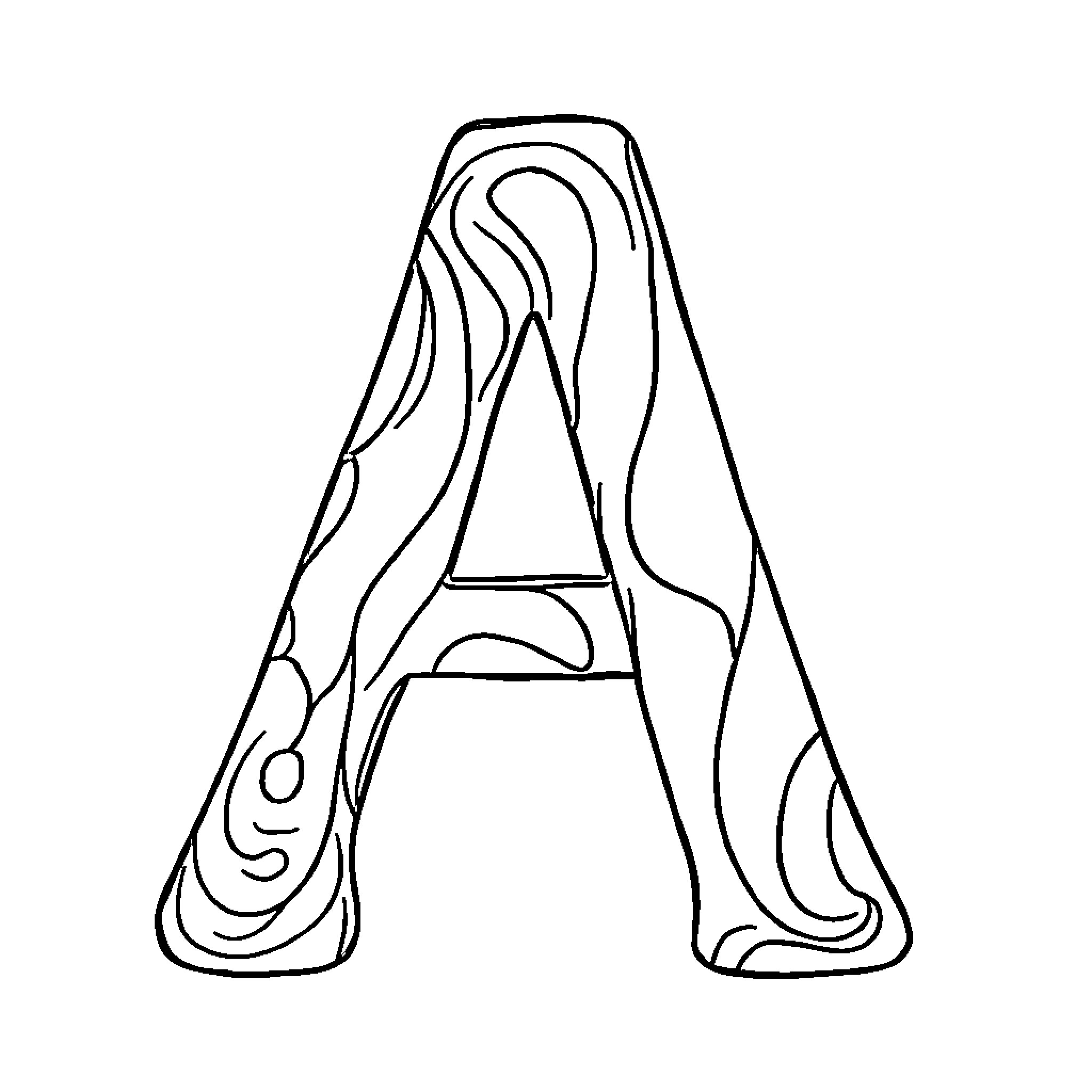 Letter A with Abstract Patterns and Shapes Coloring Page (free black-and-white line drawing printable PDF for all, from beginners to advanced learners, including children, teens, adults, and seniors)