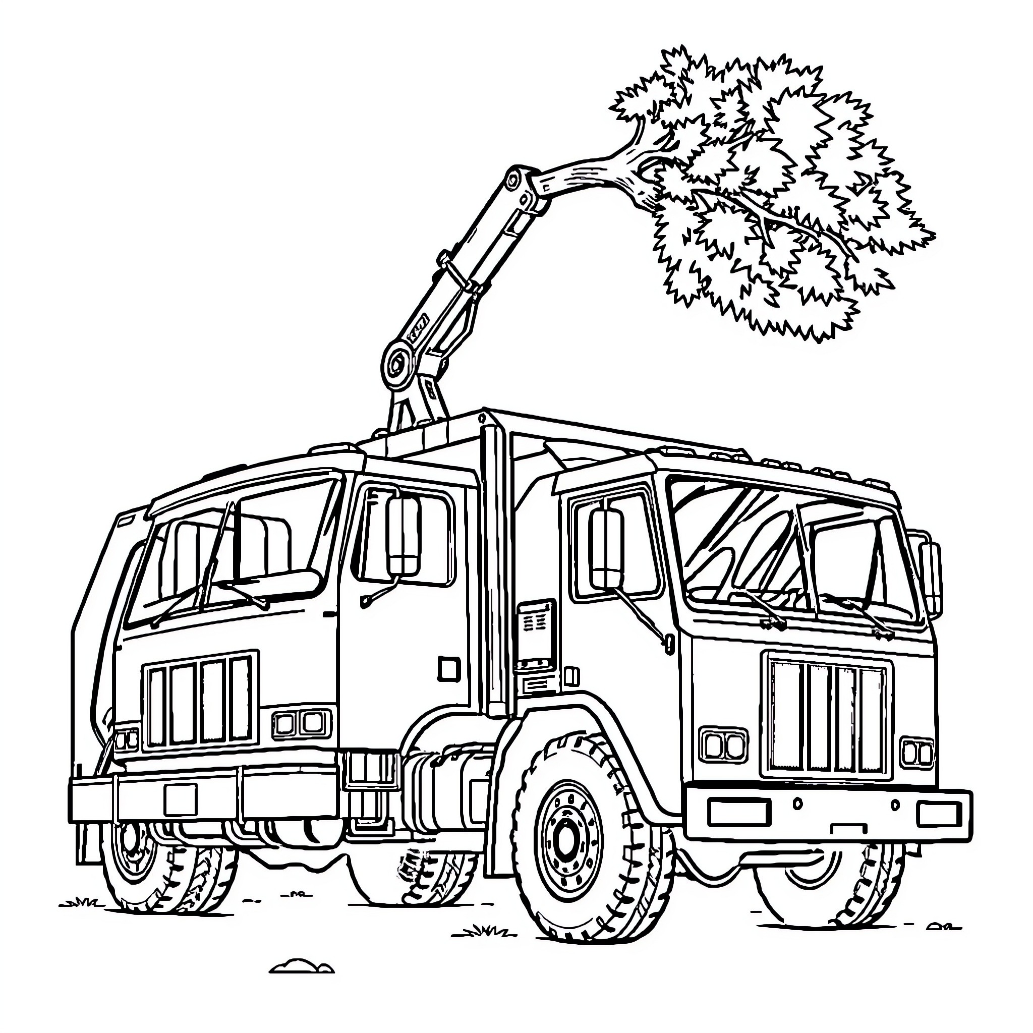 Garbage Truck with Extending Arm Collecting Waste Coloring Page (free black-and-white line drawing printable PDF for all, from beginners to advanced learners, including children, teens, adults, and seniors)
