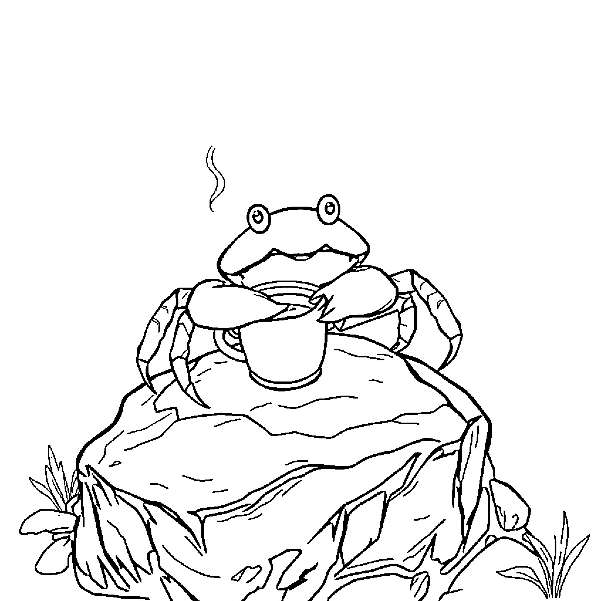 Crab enjoying a warm beverage in the outdoors Coloring Page (free black-and-white line drawing printable PDF for all, from beginners to advanced learners, including children, teens, adults, and seniors)