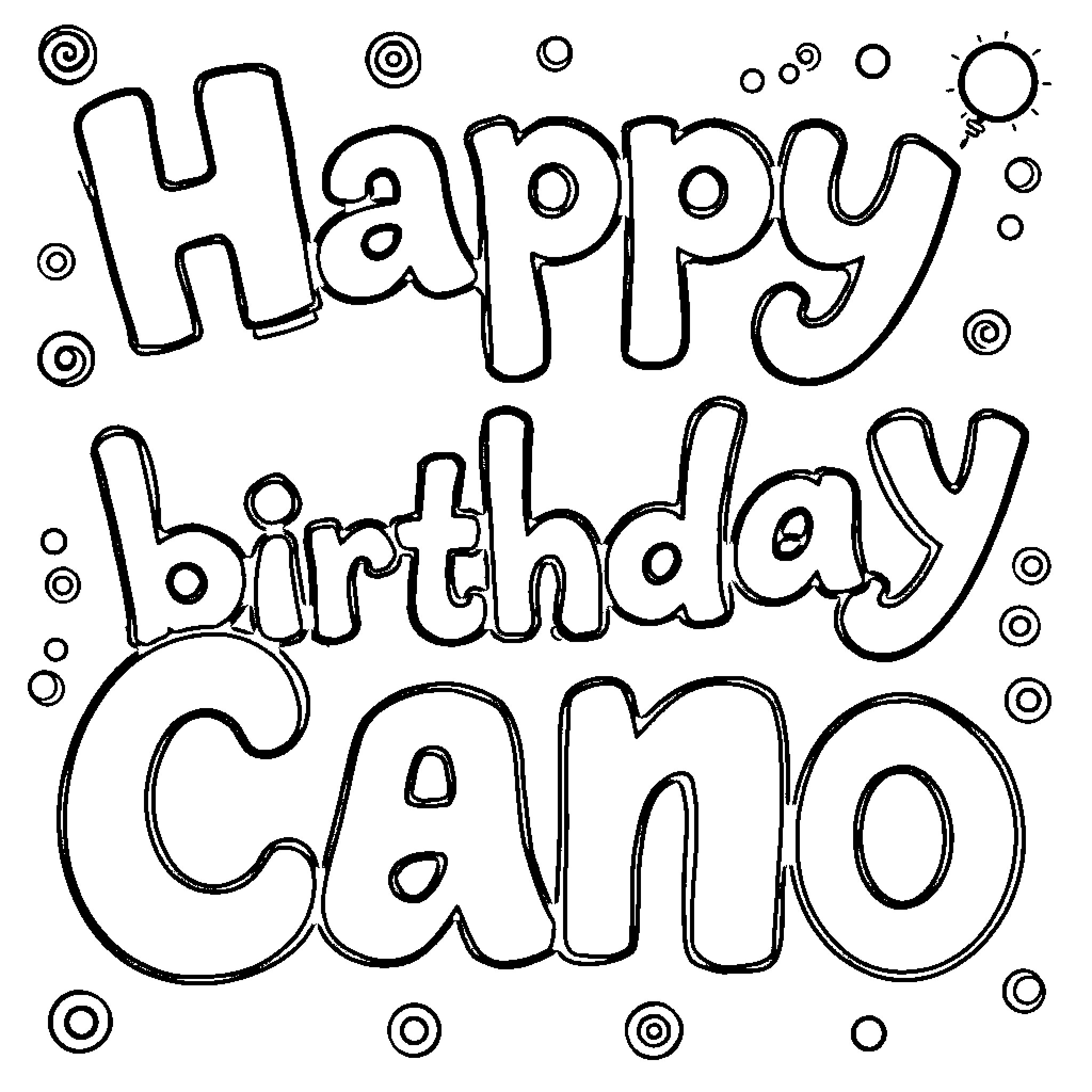Birthday celebration with playful text Coloring Page (free black-and-white line drawing printable PDF for all, from beginners to advanced learners, including children, teens, adults, and seniors)