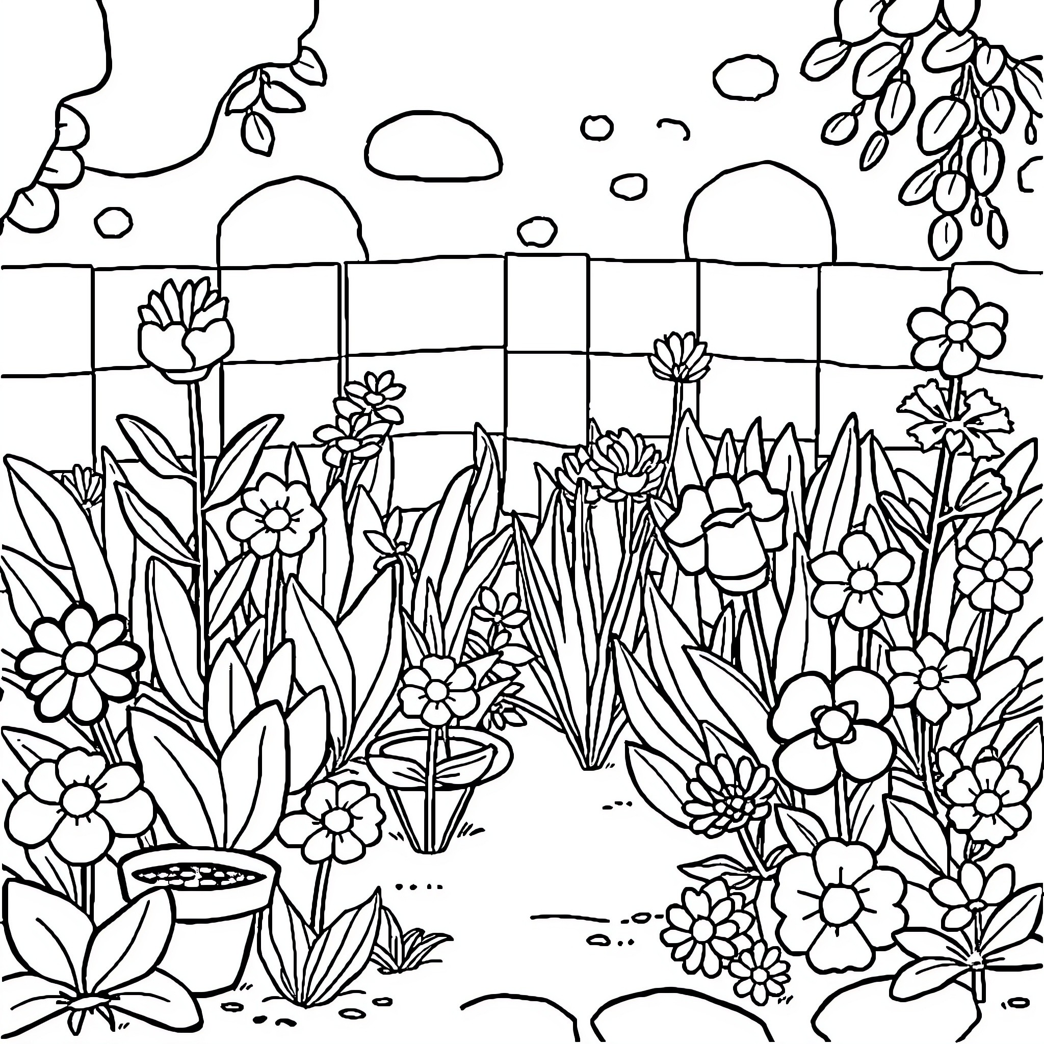 Roblox Floral Wonderland Exploration Coloring Page (free black-and-white line drawing printable PDF for all, from beginners to advanced learners, including children, teens, adults, and seniors)