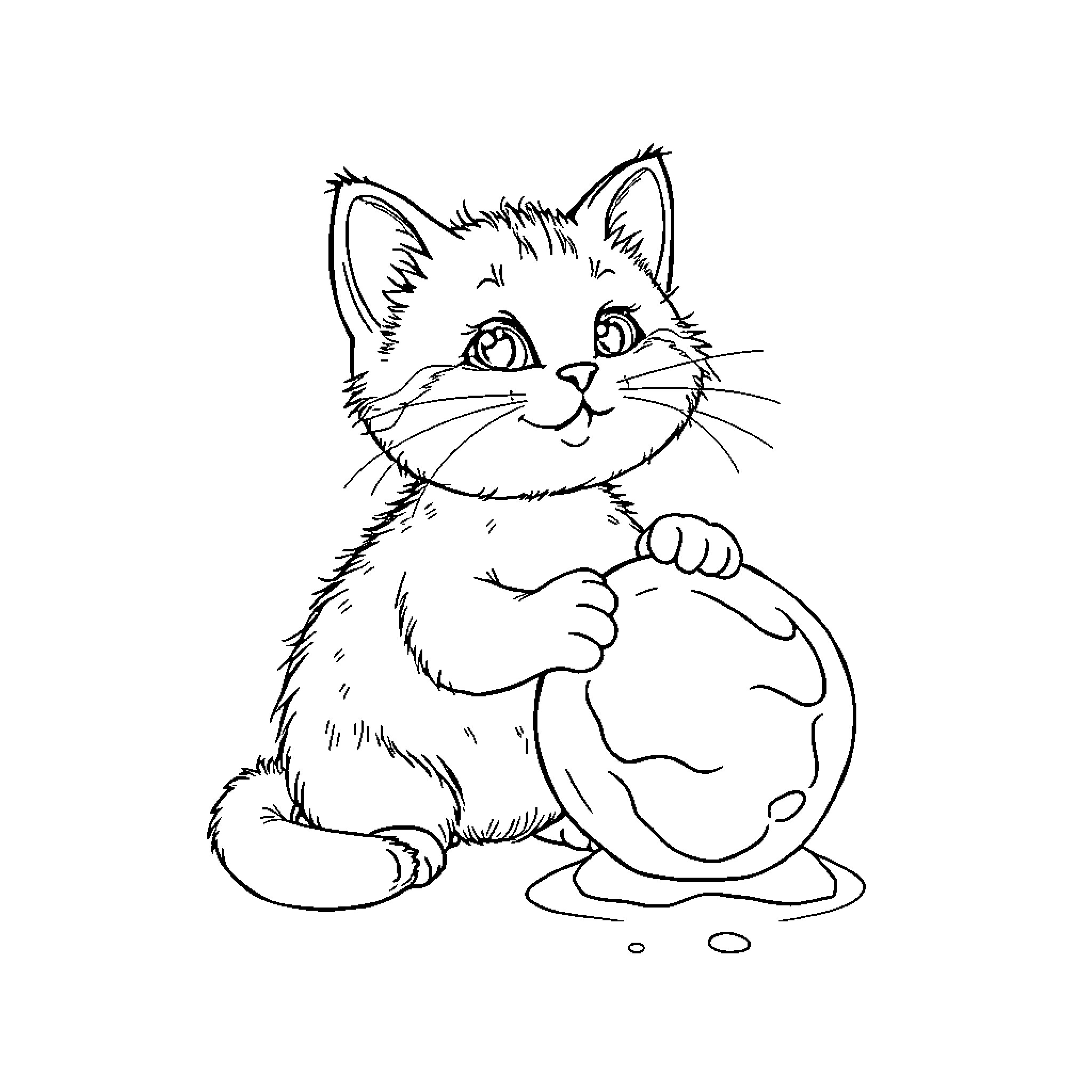 Chat with a Curious Kitty Coloring Page (free black-and-white line drawing printable PDF for all, from beginners to advanced learners, including children, teens, adults, and seniors)