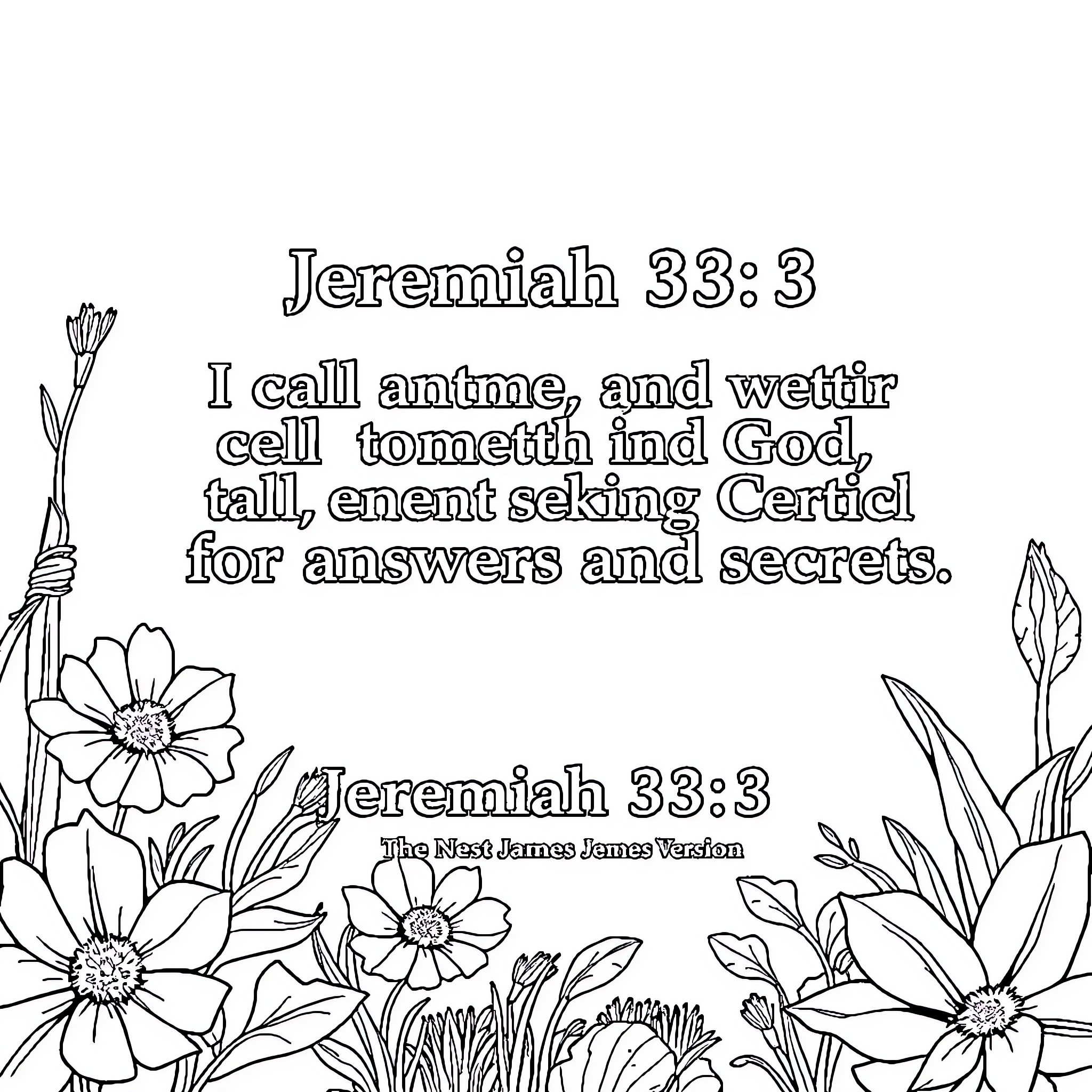 Bible Verse: Jeremiah 33:3 calling on God for answers and secrets Coloring Page (free black-and-white line drawing printable PDF for all, from beginners to advanced learners, including children, teens, adults, and seniors)