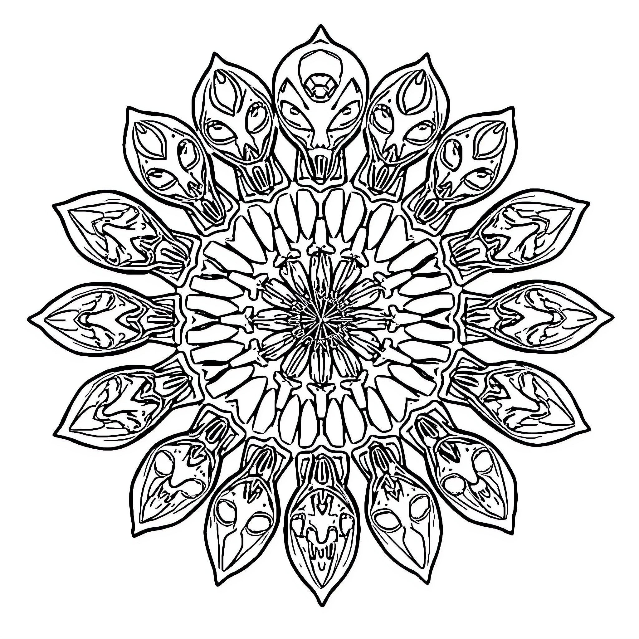 Mandala of intricate floral and leaf designs Coloring Page (free black-and-white line drawing printable PDF for all, from beginners to advanced learners, including children, teens, adults, and seniors)