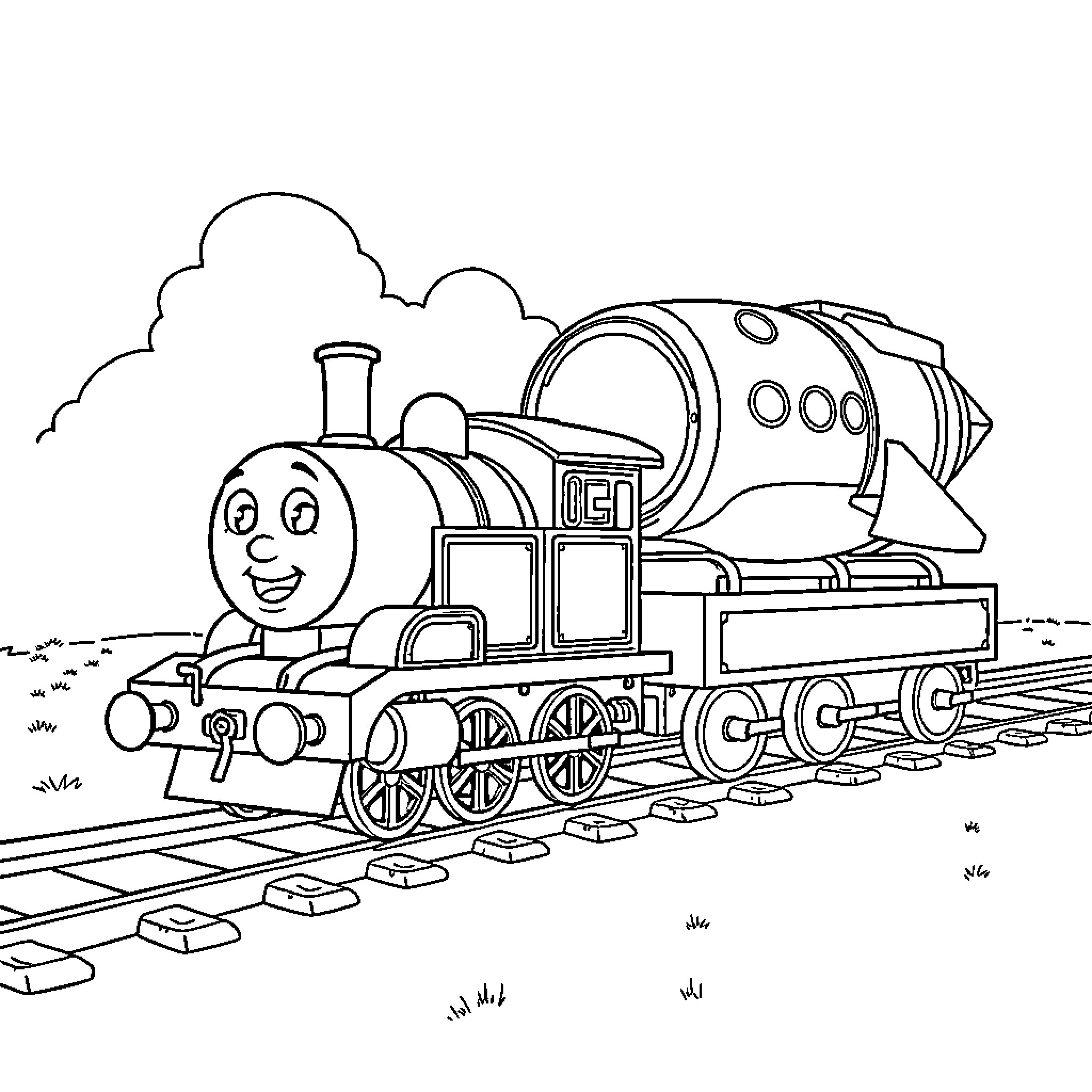 Kana's Cheerful Train Adventure Coloring Page (free black-and-white line drawing printable PDF for all, from beginners to advanced learners, including children, teens, adults, and seniors)