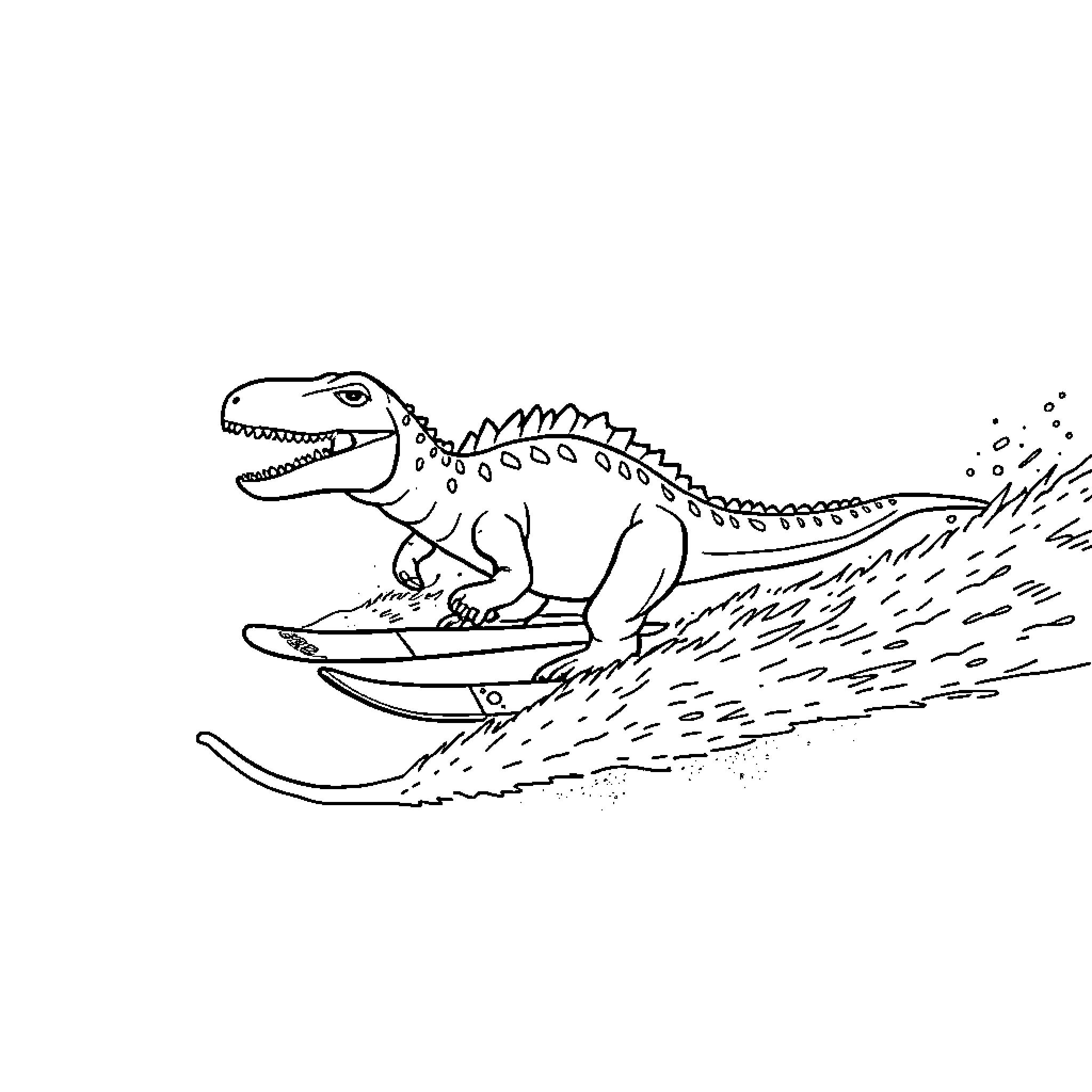 Mosasaurus speeding across the water Coloring Page (free black-and-white line drawing printable PDF for all, from beginners to advanced learners, including children, teens, adults, and seniors)