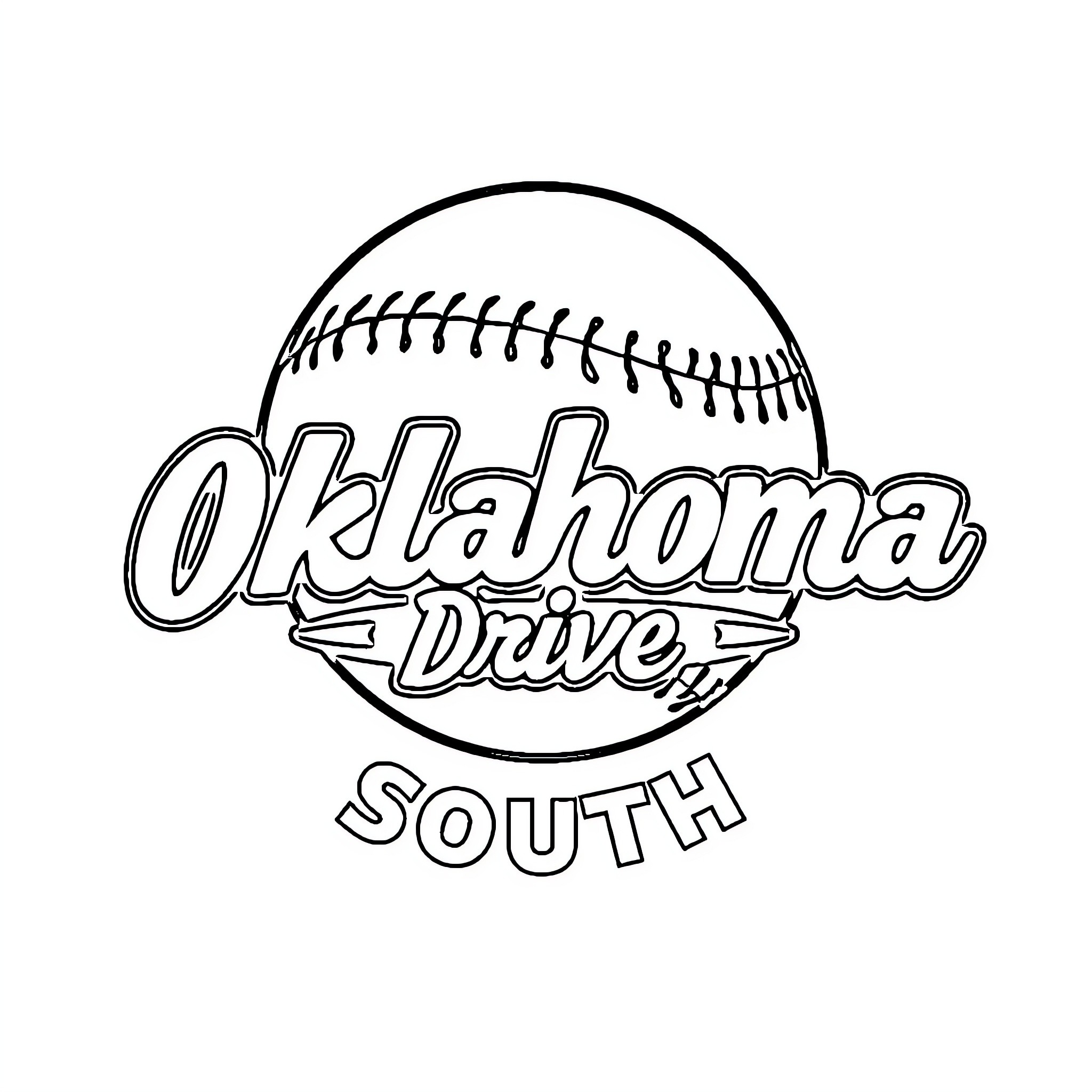Softball game on Oklahoma Drive South Coloring Page (free black-and-white line drawing printable PDF for all, from beginners to advanced learners, including children, teens, adults, and seniors)