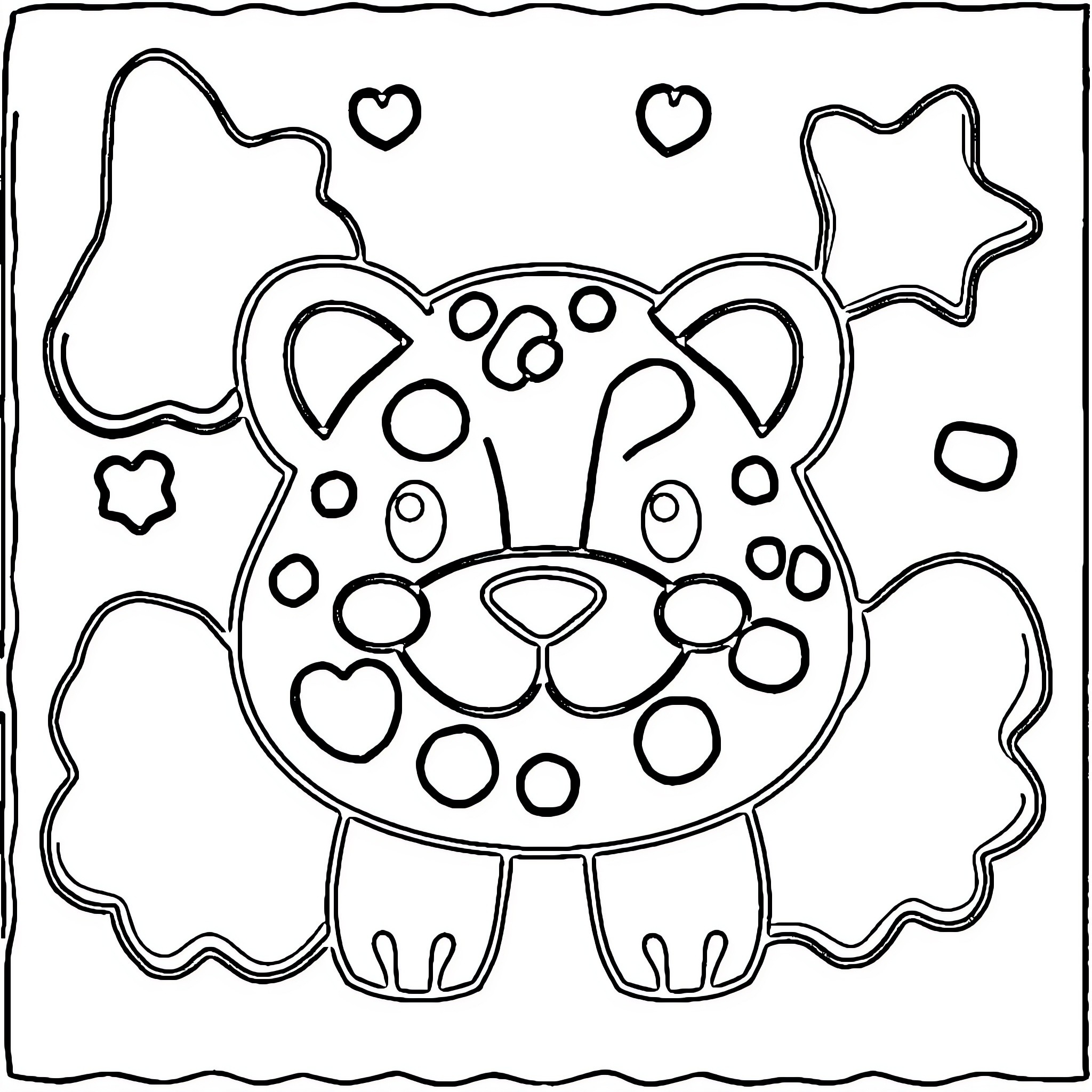 Animal Cookie Leopard with Shaped Treats Coloring Page (free black-and-white line drawing printable PDF for all, from beginners to advanced learners, including children, teens, adults, and seniors)