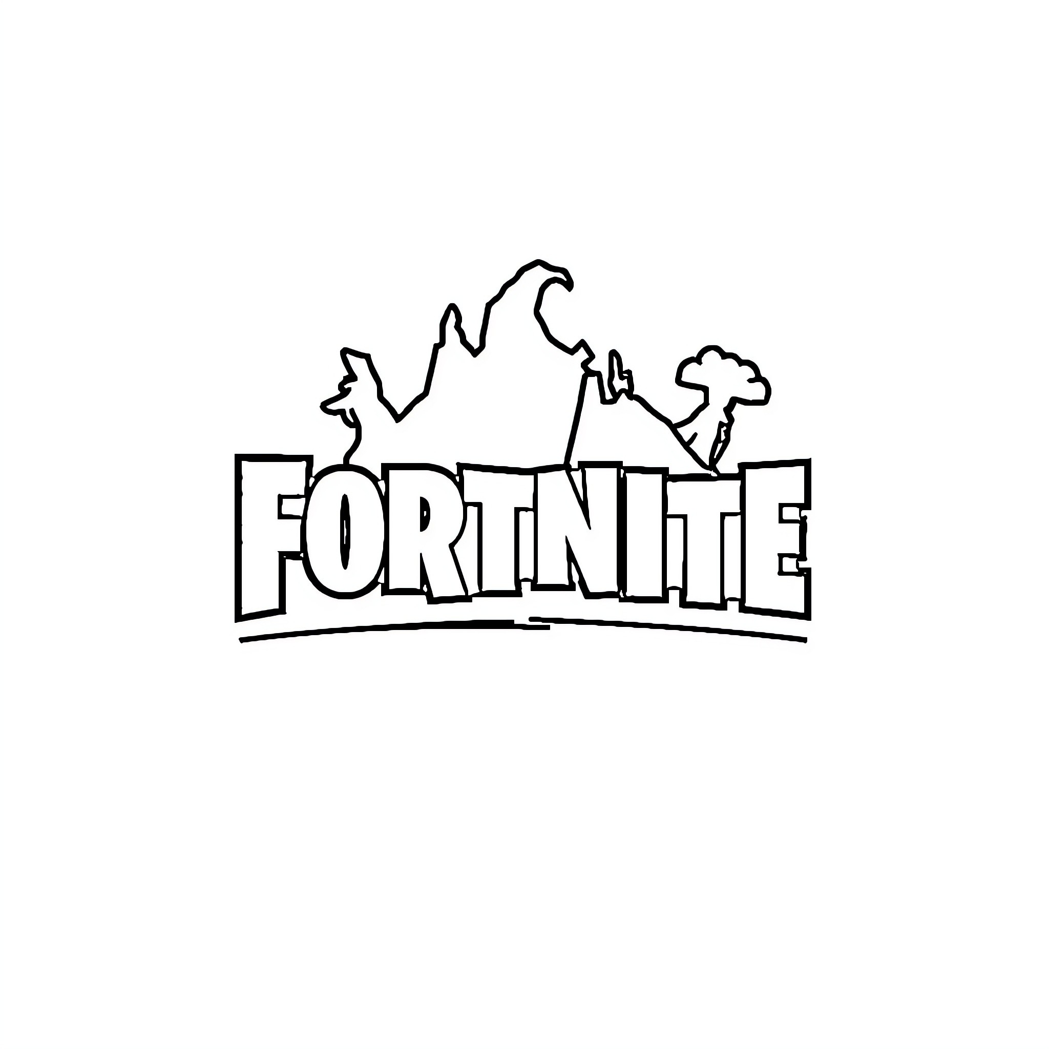 Fortnite logo with stylized mountains and clouds Coloring Page (free black-and-white line drawing printable PDF for all, from beginners to advanced learners, including children, teens, adults, and seniors)
