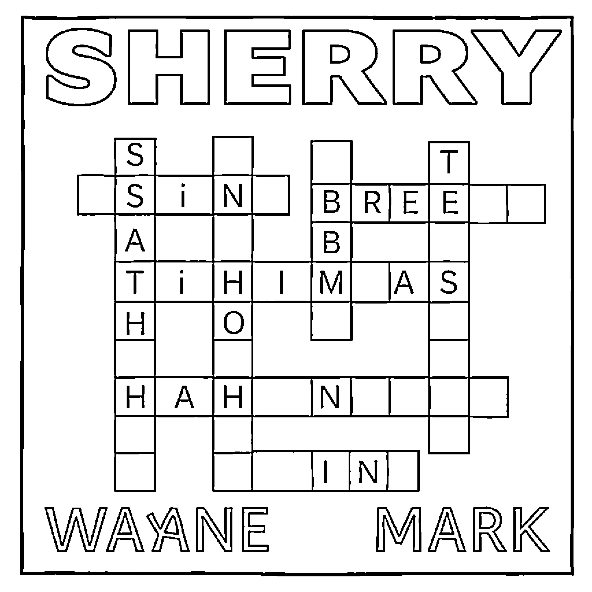 Name a crossword puzzle game Coloring Page (free black-and-white line drawing printable PDF for all, from beginners to advanced learners, including children, teens, adults, and seniors)