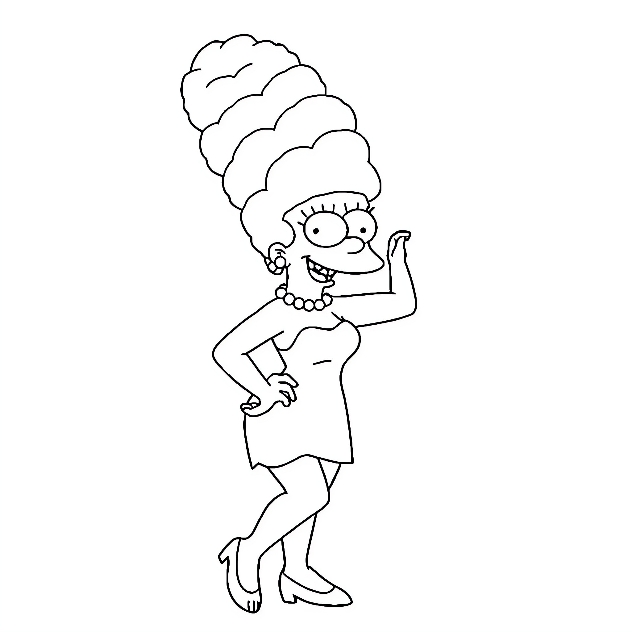 Marge Simpson striking a confident pose Coloring Page (free black-and-white line drawing printable PDF for all, from beginners to advanced learners, including children, teens, adults, and seniors)