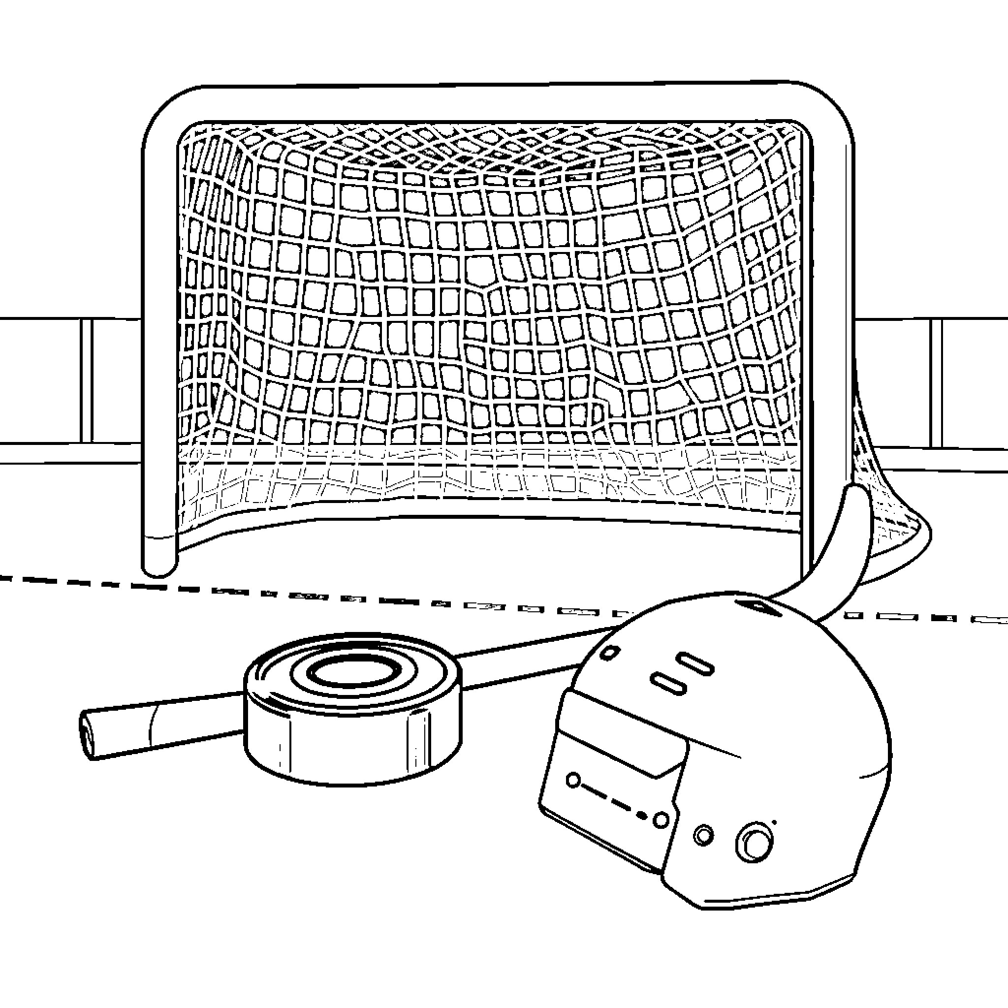 Hockey equipment and gear Coloring Page (free black-and-white line drawing printable PDF for all, from beginners to advanced learners, including children, teens, adults, and seniors)