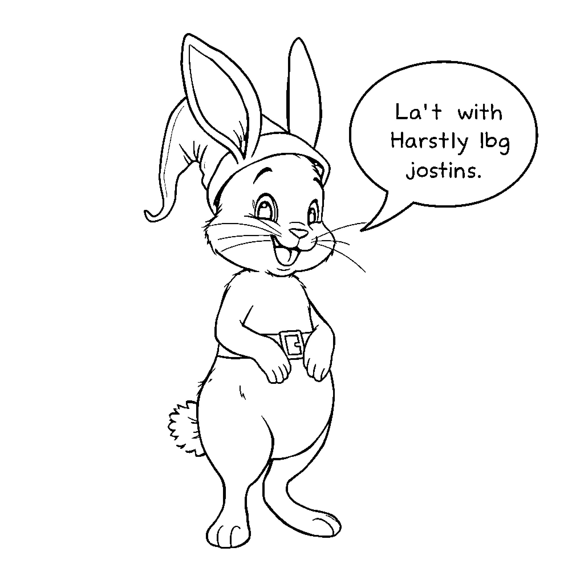 Rabbit talking with a speech bubble Coloring Page (free black-and-white line drawing printable PDF for all, from beginners to advanced learners, including children, teens, adults, and seniors)