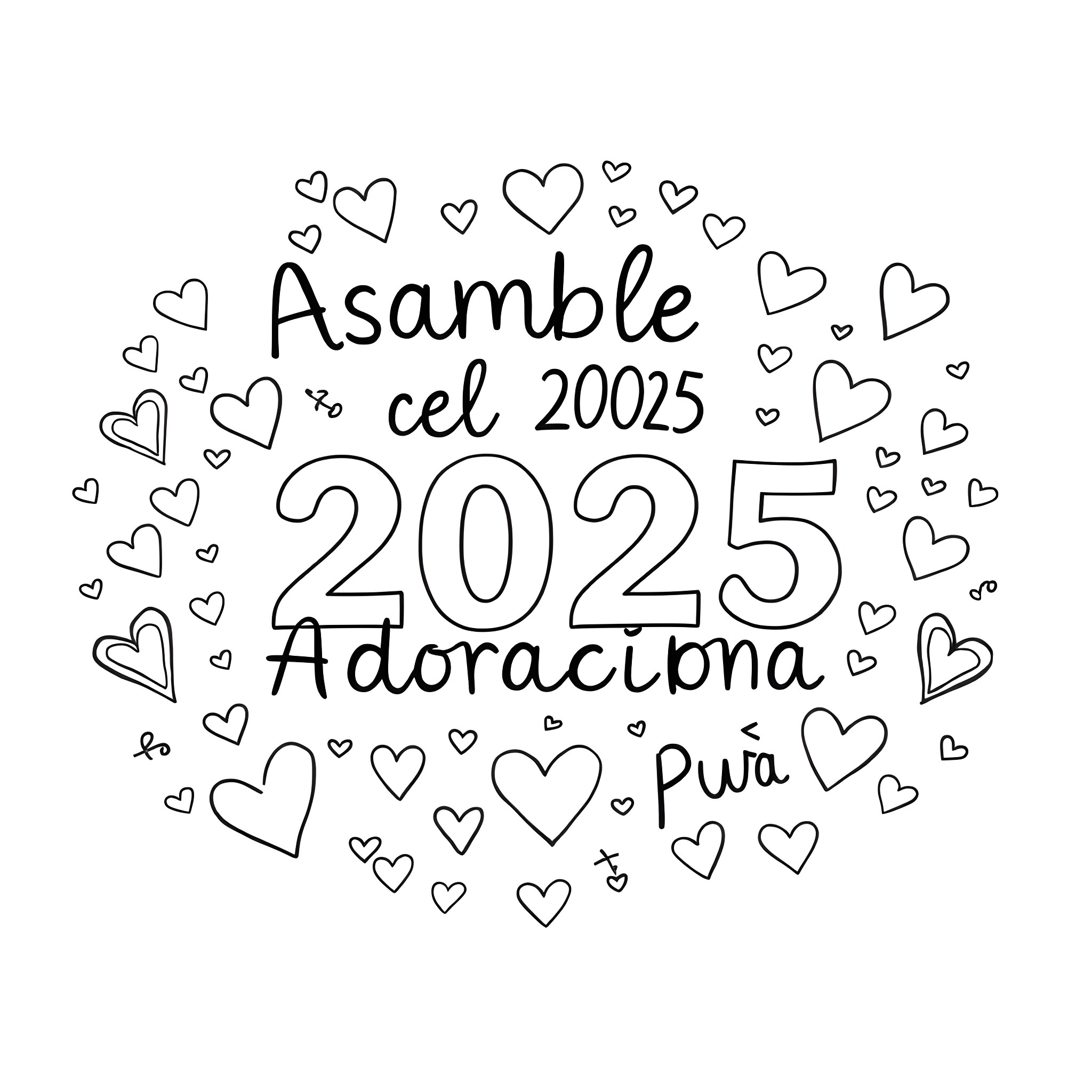 Text with hearts, dates, and a phrase Coloring Page (free black-and-white line drawing printable PDF for all, from beginners to advanced learners, including children, teens, adults, and seniors)
