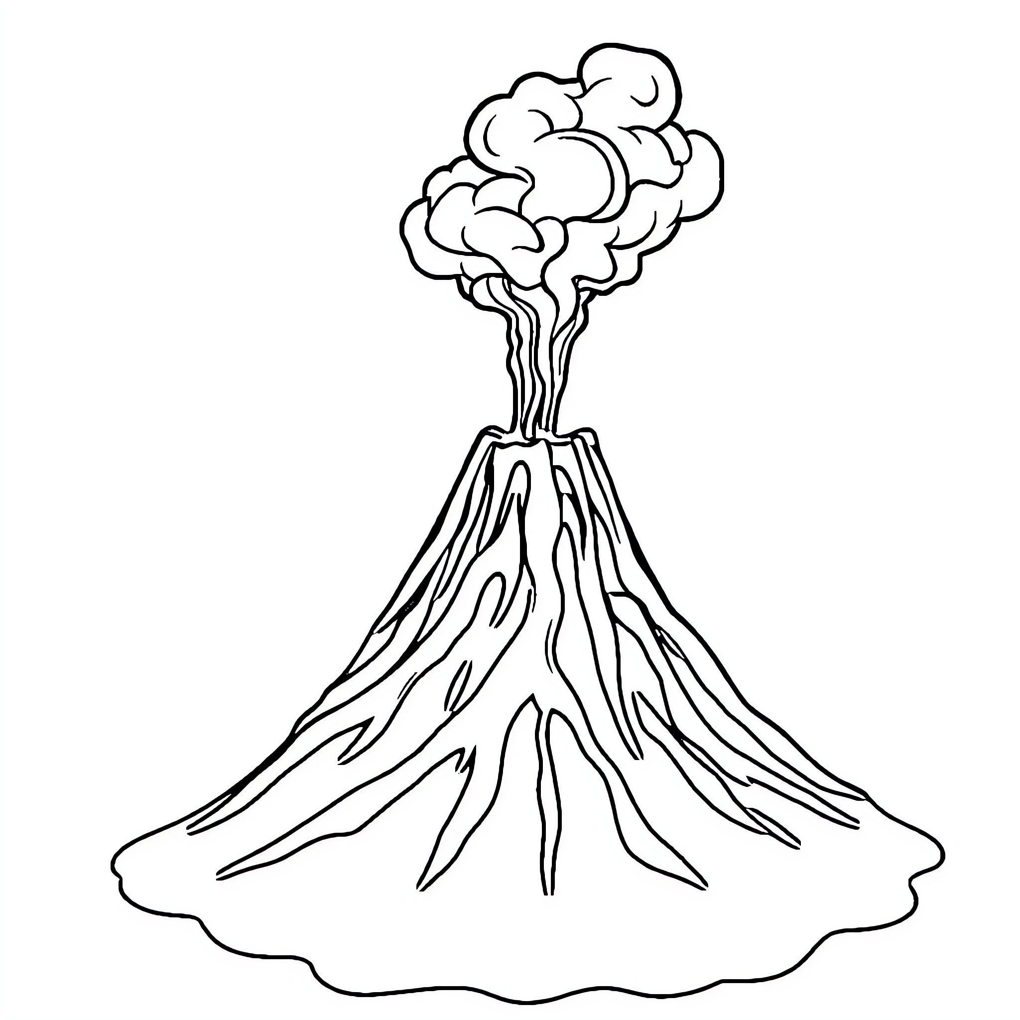 Volcano erupting with billowing smoke Coloring Page (free black-and-white line drawing printable PDF for all, from beginners to advanced learners, including children, teens, adults, and seniors)