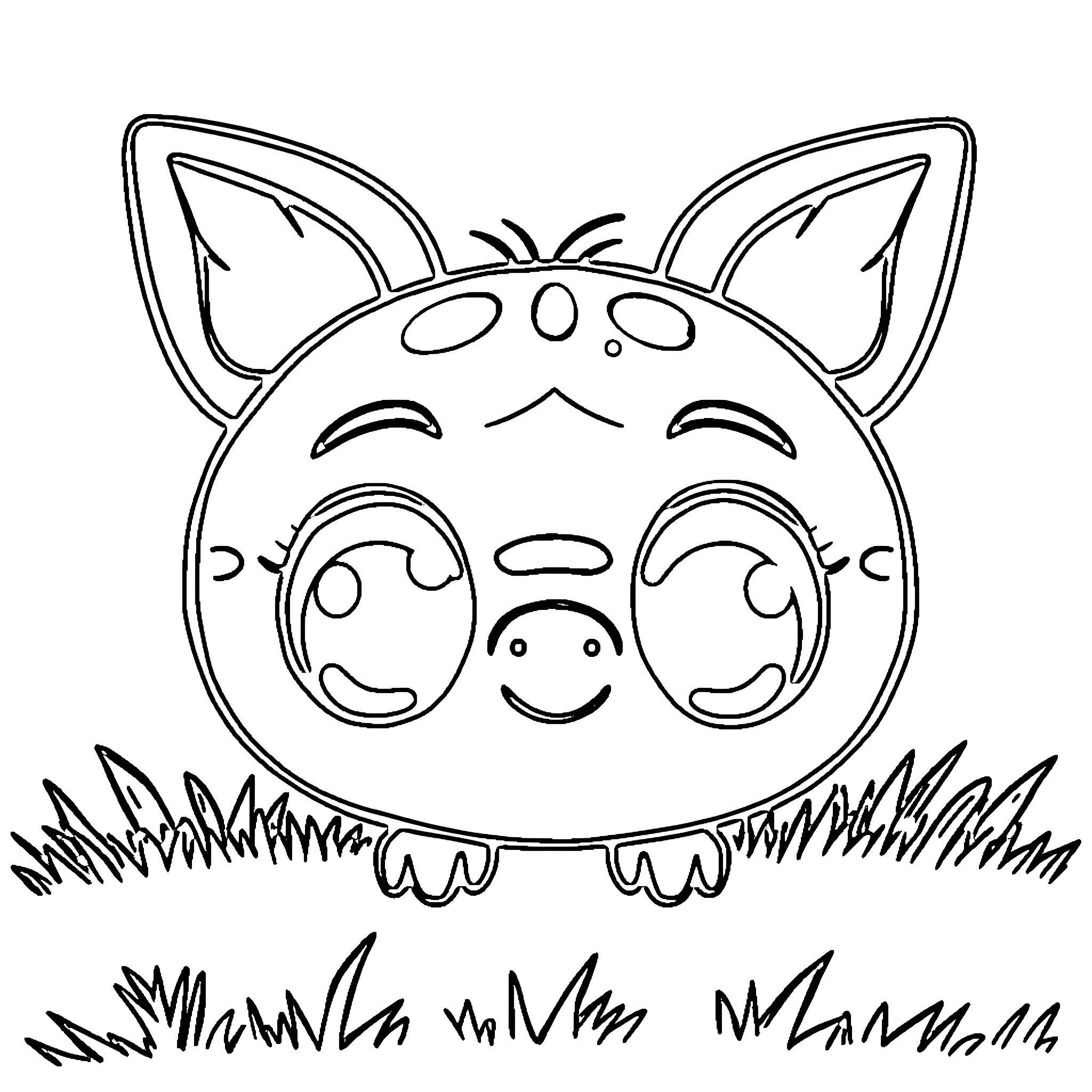 LMB Cheerful piglet in grassy field Coloring Page (free black-and-white line drawing printable PDF for all, from beginners to advanced learners, including children, teens, adults, and seniors)