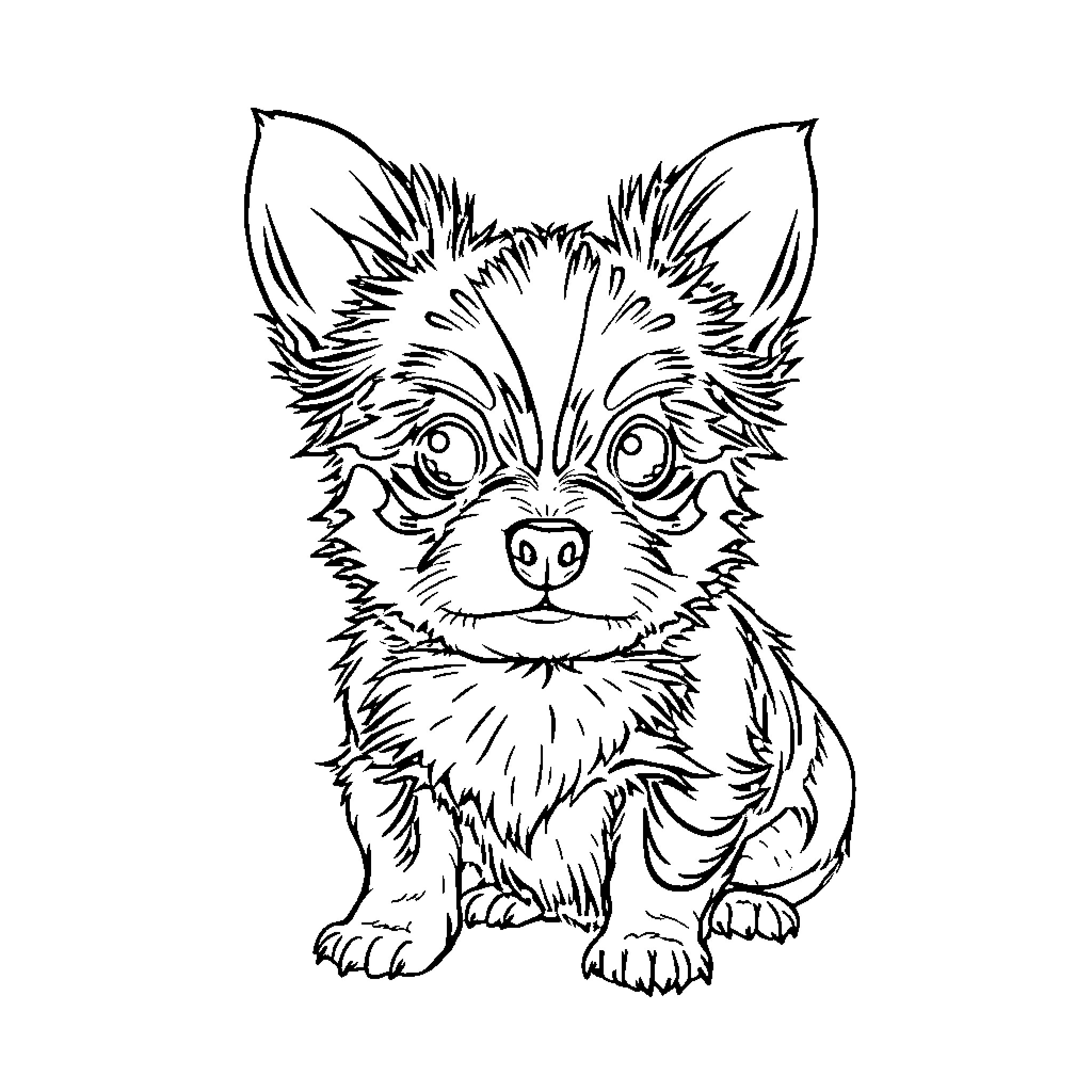 Pekingese puppy with playful expression Coloring Page (free black-and-white line drawing printable PDF for all, from beginners to advanced learners, including children, teens, adults, and seniors)