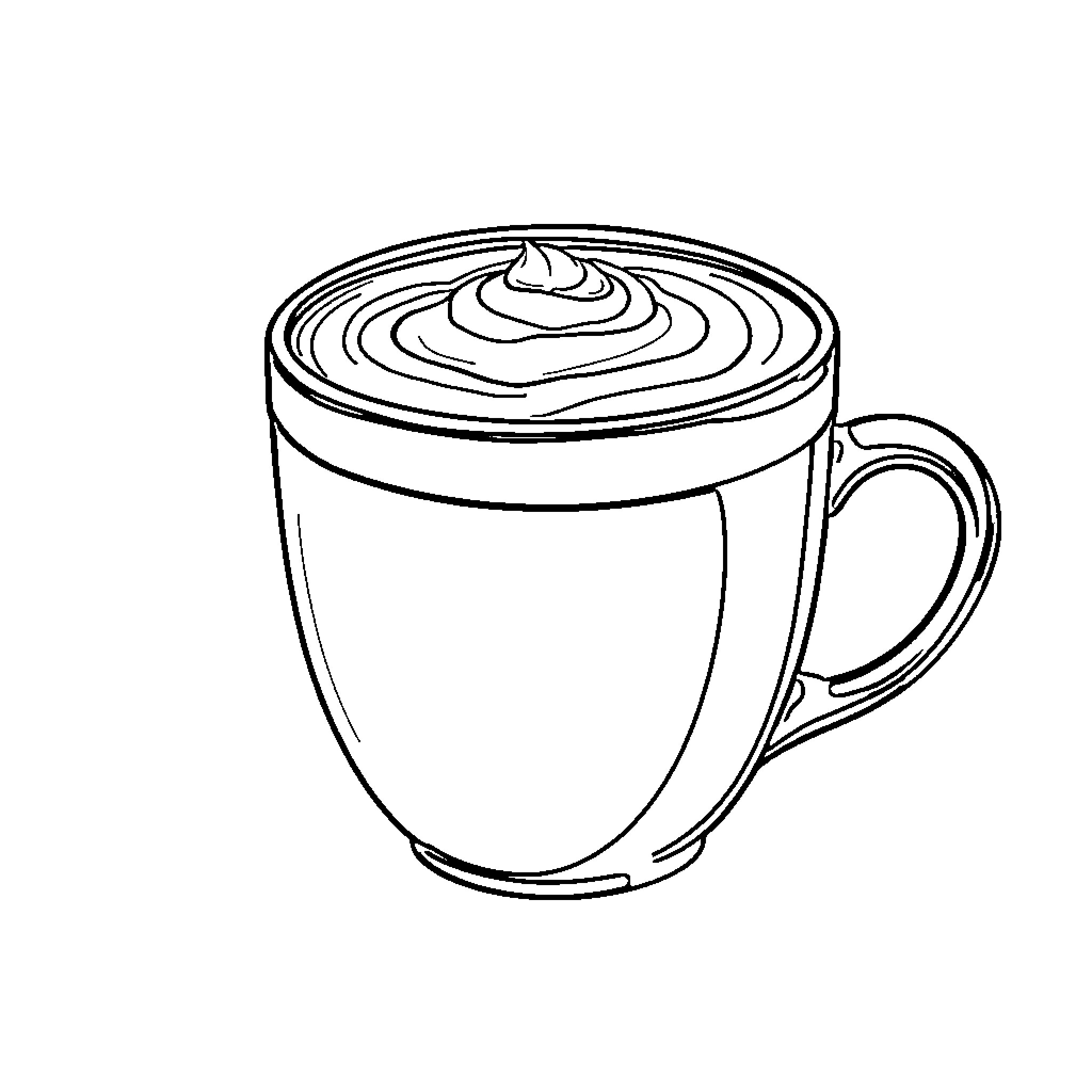 Cappuccino with artistic foam design Coloring Page (free black-and-white line drawing printable PDF for all, from beginners to advanced learners, including children, teens, adults, and seniors)