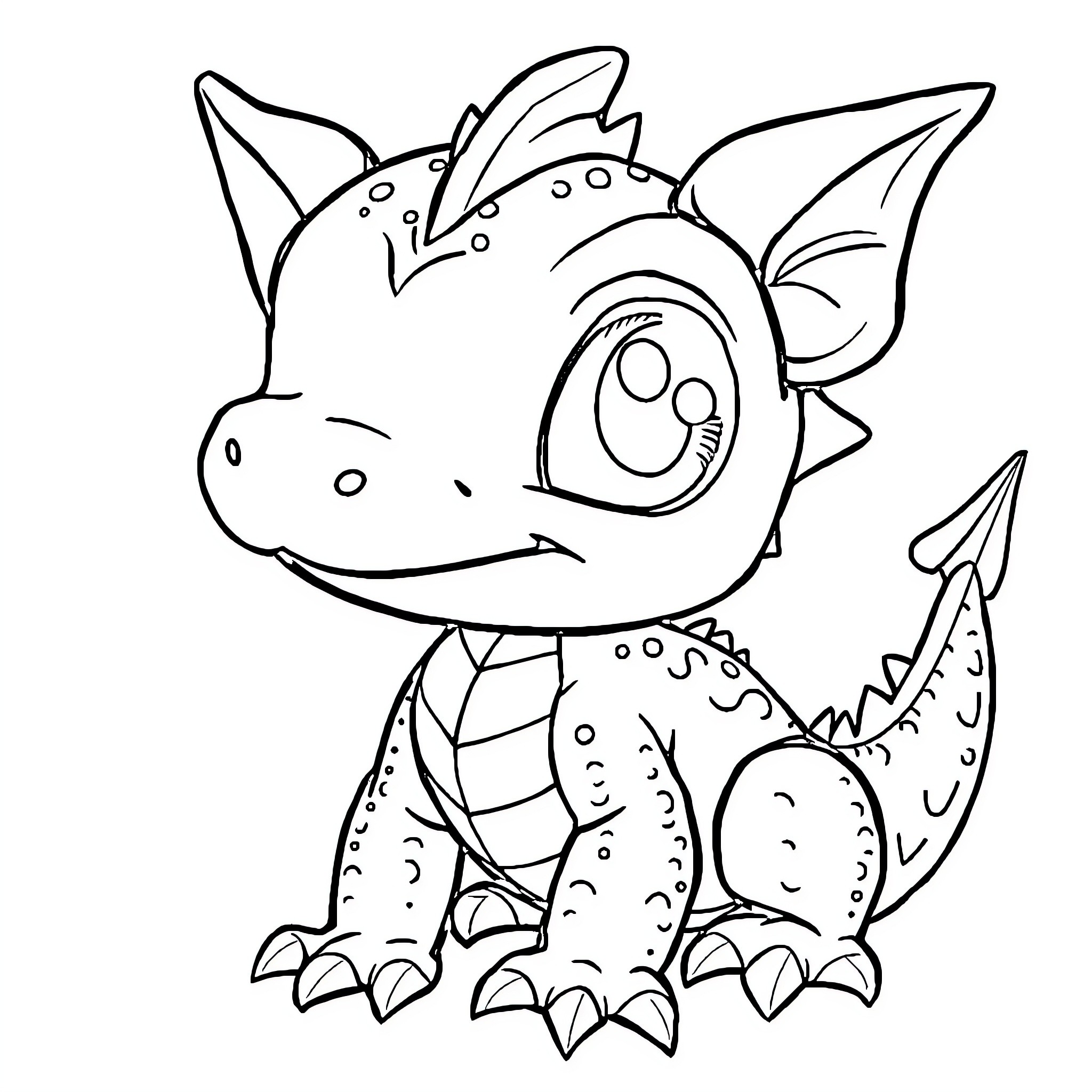 Dragon with Playful Expression and Spiky Outfit Coloring Page (free black-and-white line drawing printable PDF for all, from beginners to advanced learners, including children, teens, adults, and seniors)