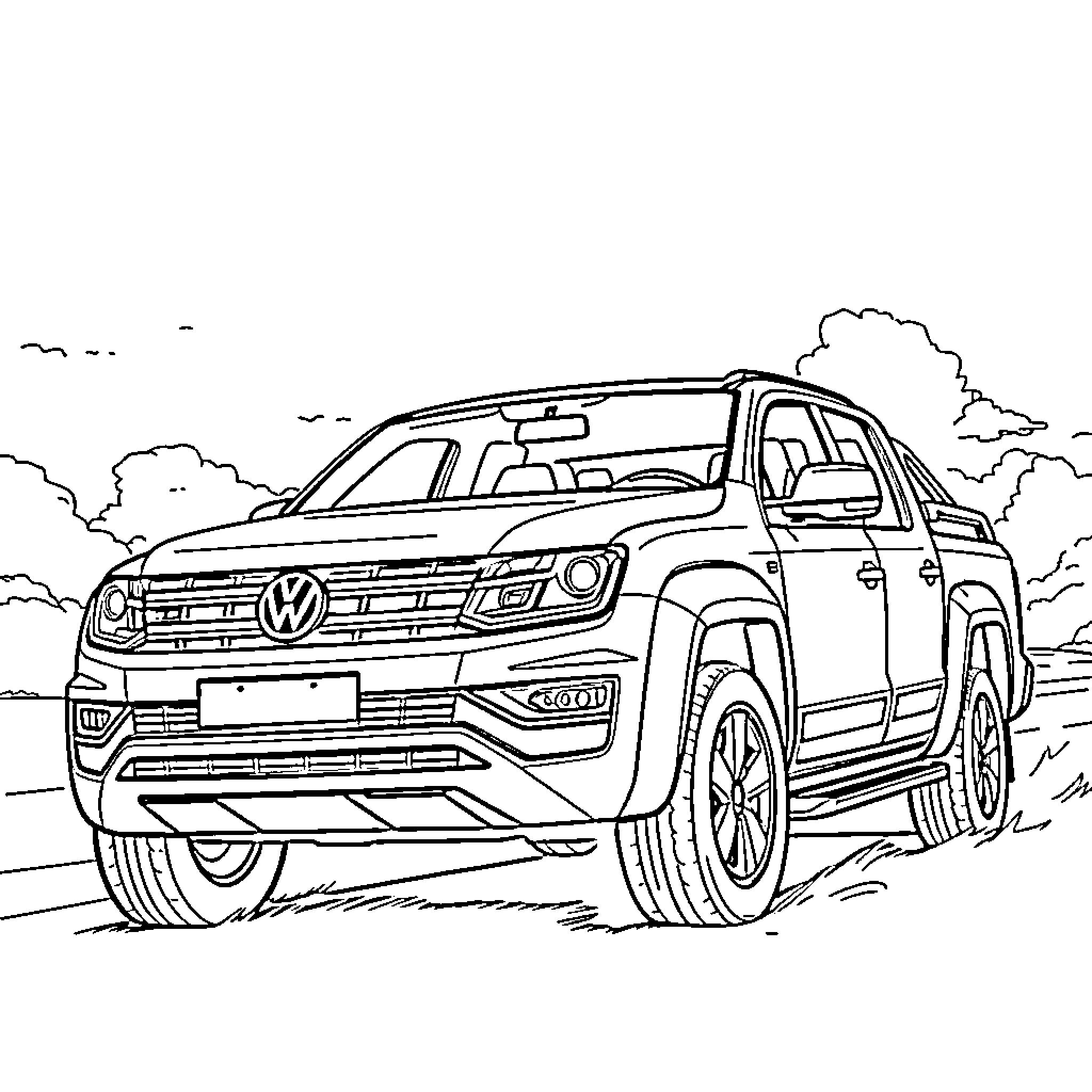 Superman drives powerful off-road vehicle on adventurous terrain Coloring Page (free black-and-white line drawing printable PDF for all, from beginners to advanced learners, including children, teens, adults, and seniors)