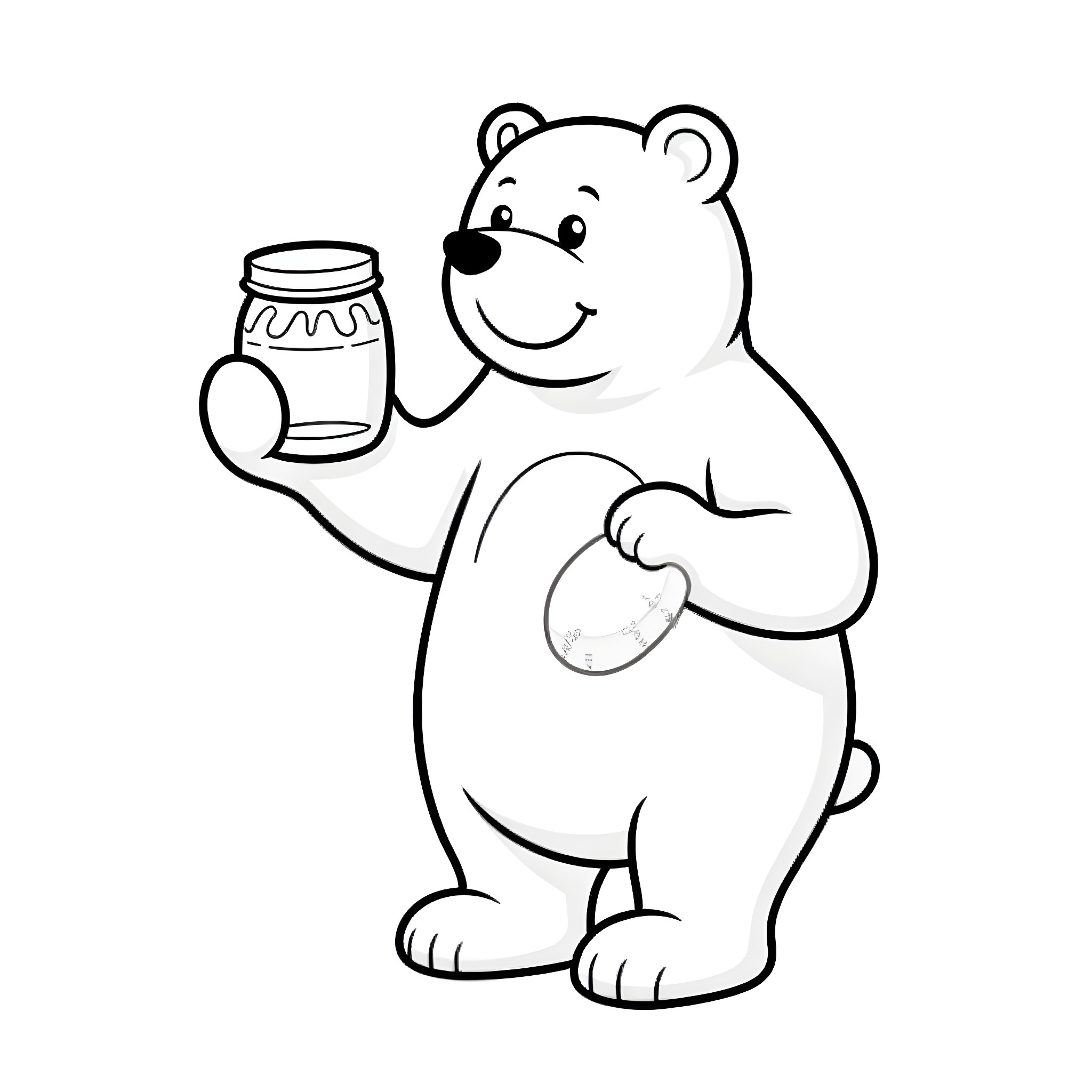 Bear holding a jar Coloring Page (free black-and-white line drawing printable PDF for all, from beginners to advanced learners, including children, teens, adults, and seniors)